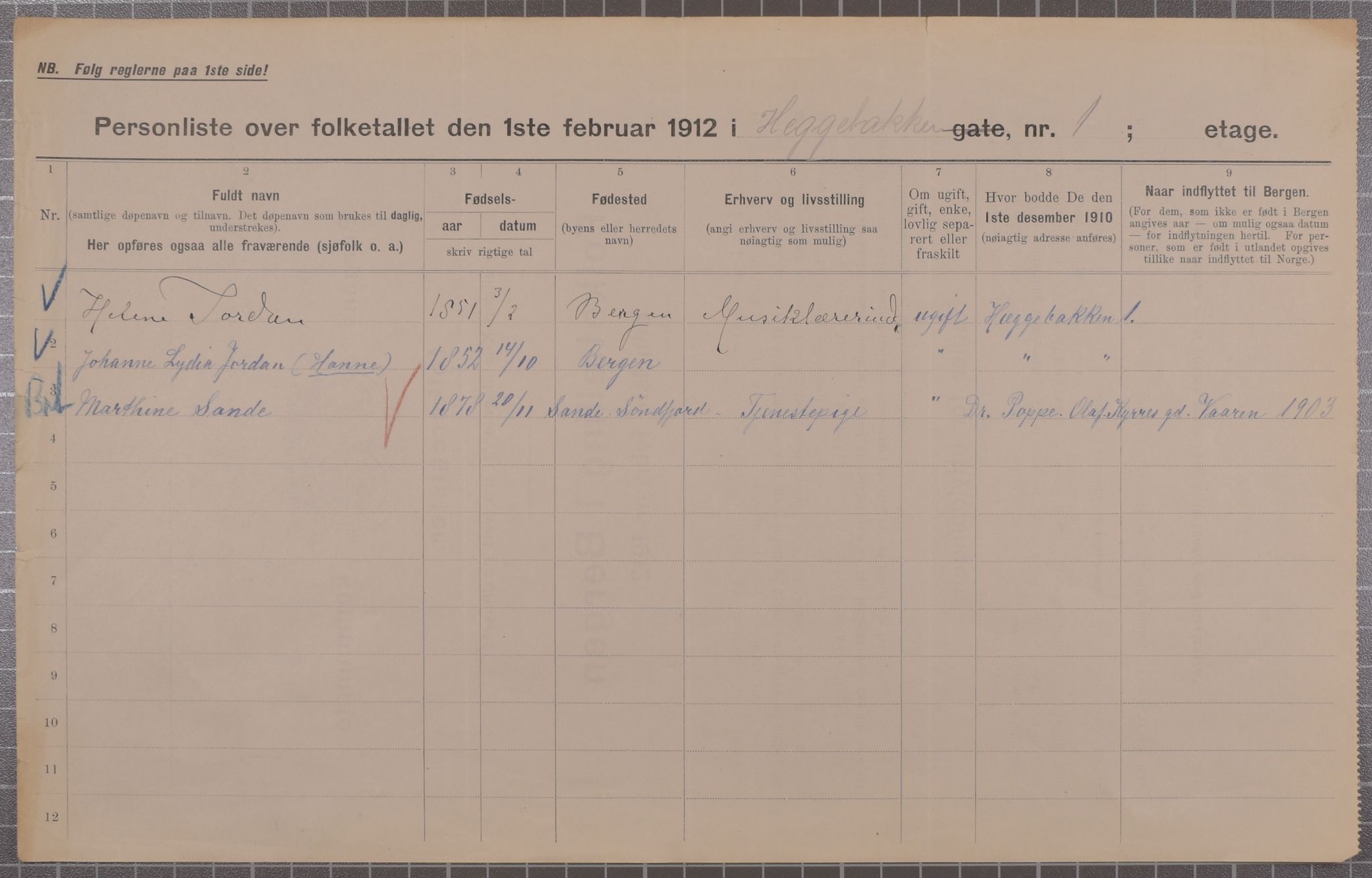 SAB, Municipal Census 1912 for Bergen, 1912, p. 1905