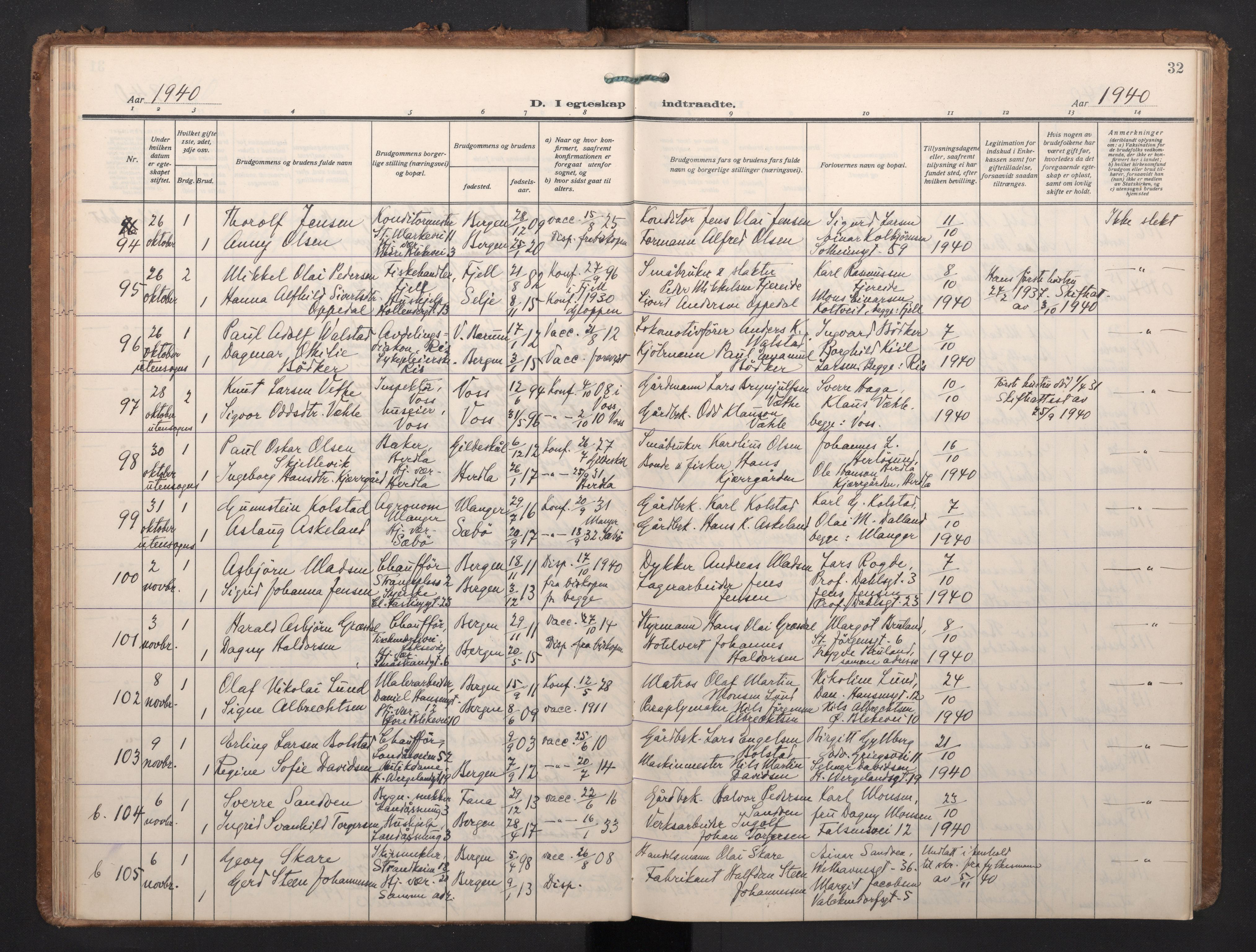 Korskirken sokneprestembete, AV/SAB-A-76101/H/Haa/L0040: Parish register (official) no. D 7, 1938-1952, p. 31b-32a