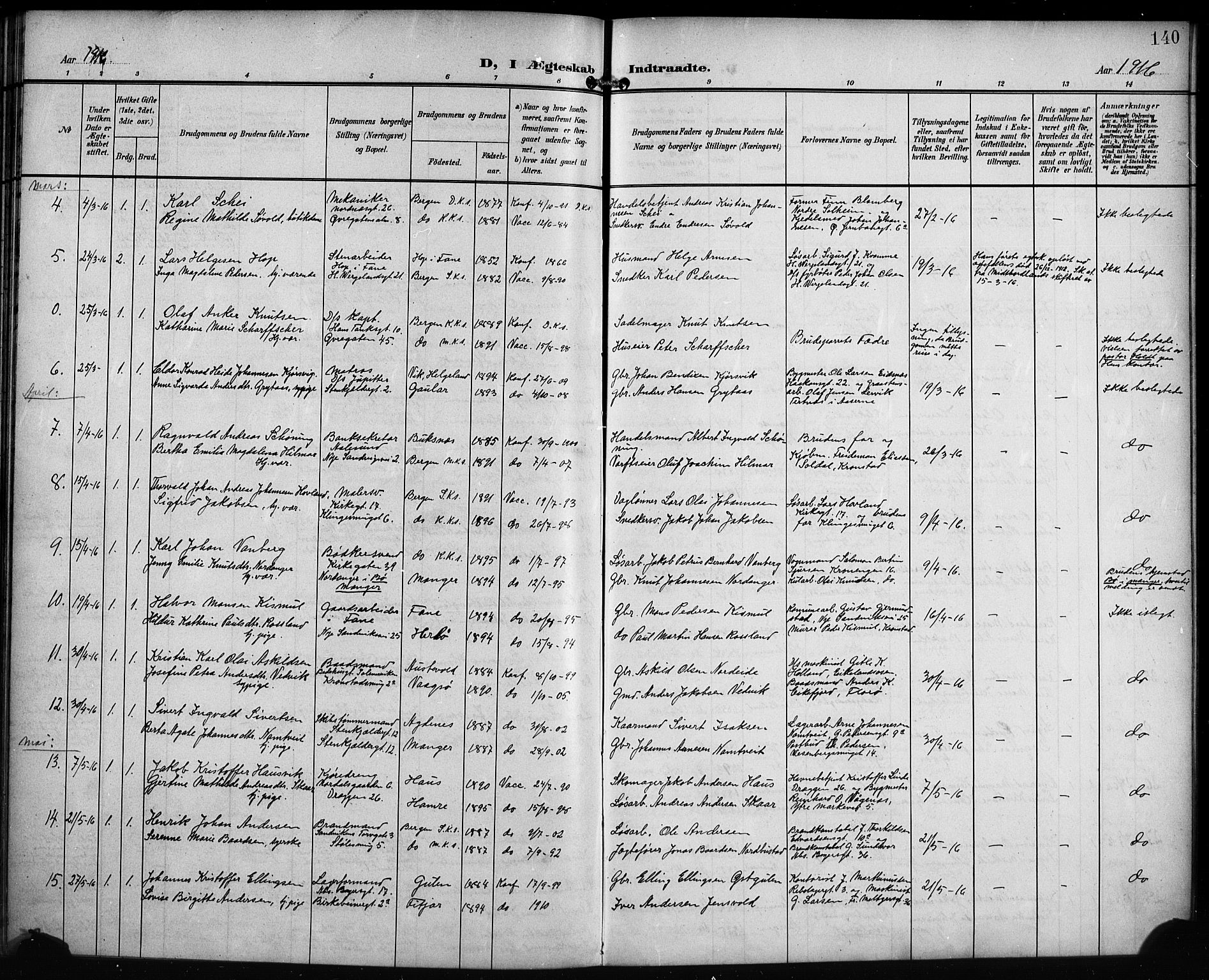 Mariakirken Sokneprestembete, AV/SAB-A-76901/H/Hab/L0009: Parish register (copy) no. A 9, 1901-1919, p. 140