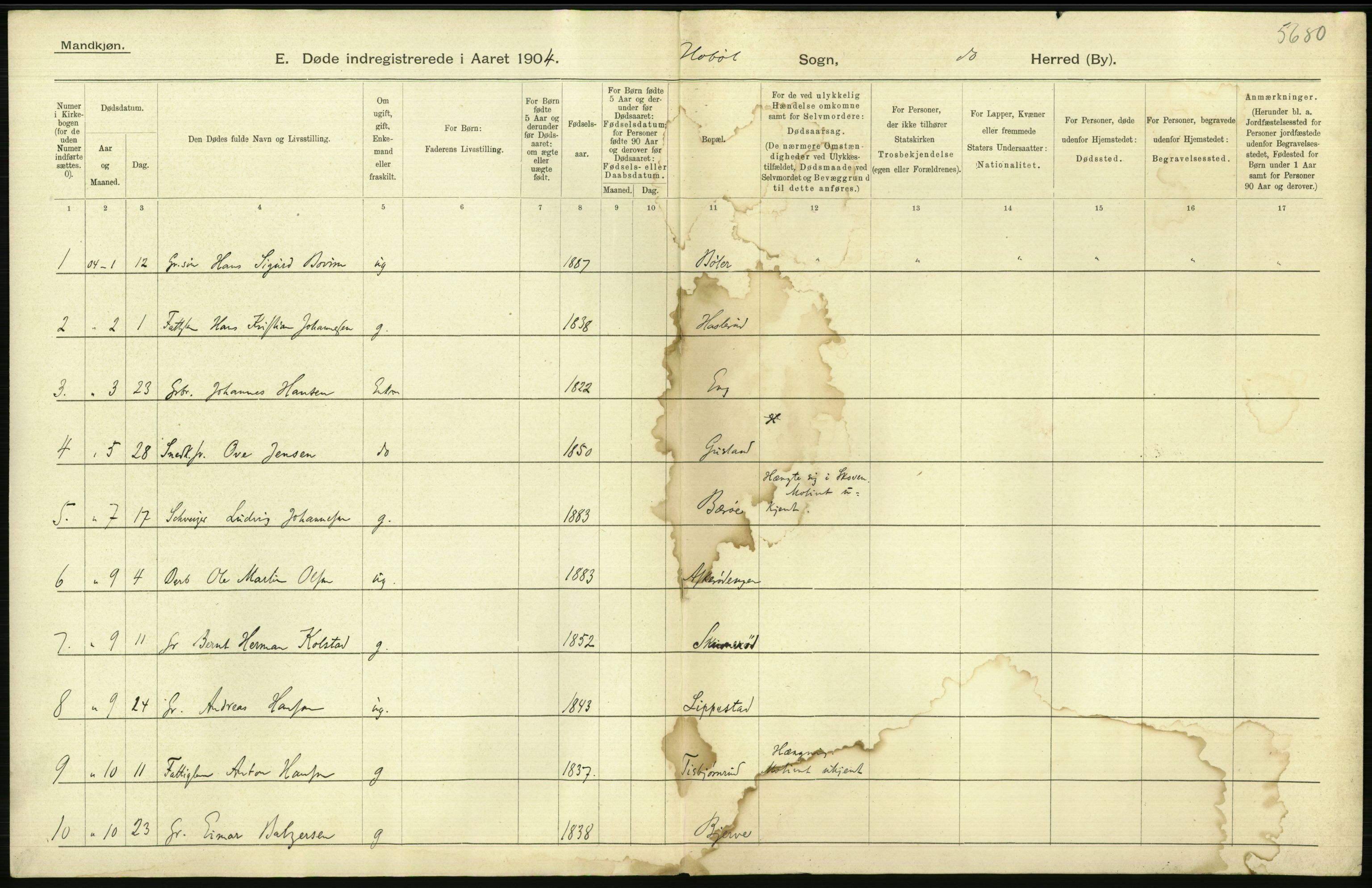 Statistisk sentralbyrå, Sosiodemografiske emner, Befolkning, AV/RA-S-2228/D/Df/Dfa/Dfab/L0001: Smålenenes amt: Fødte, gifte, døde, 1904, p. 816