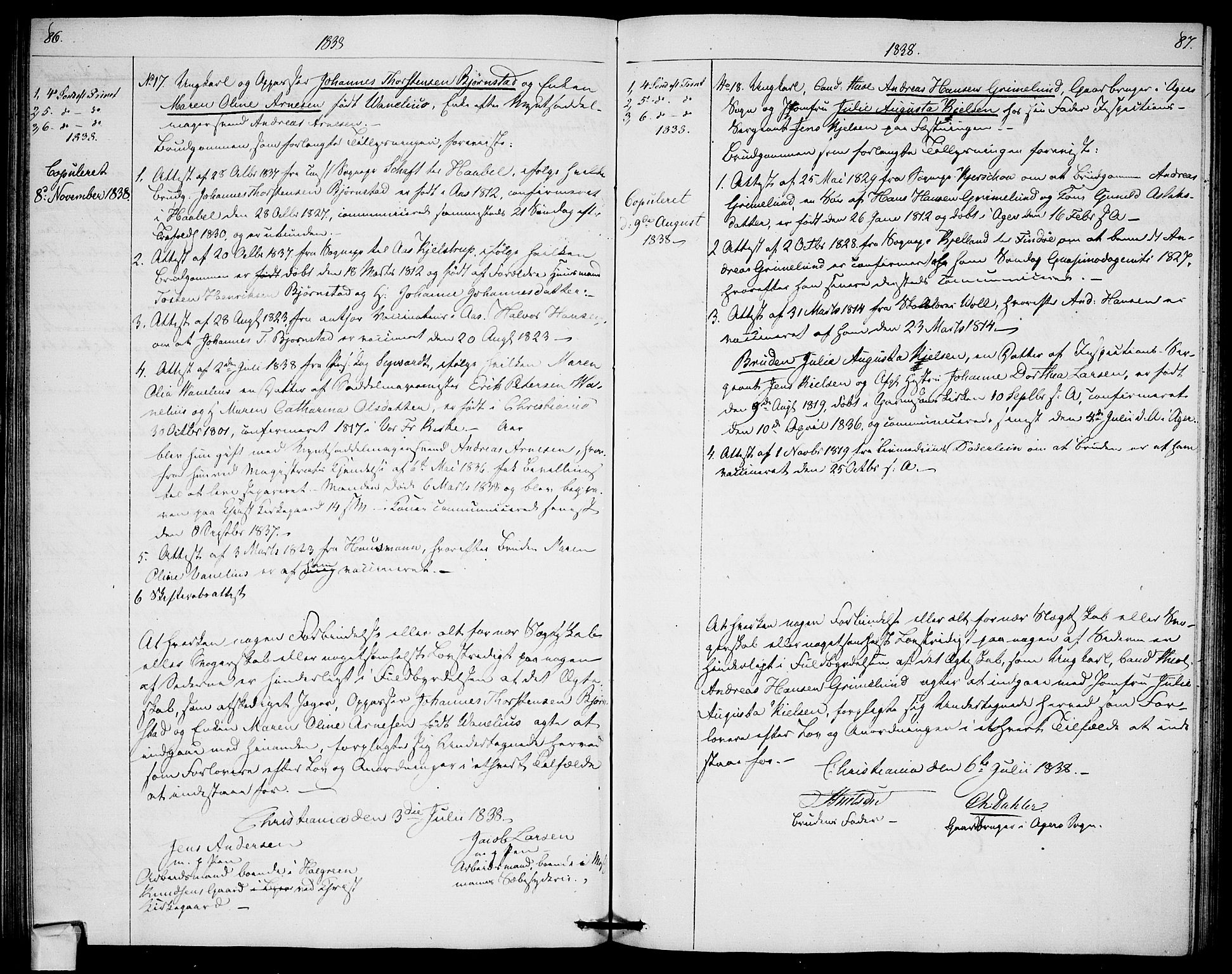 Garnisonsmenigheten Kirkebøker, AV/SAO-A-10846/H/Ha/L0003: Banns register no. I 3, 1835-1840, p. 86-87