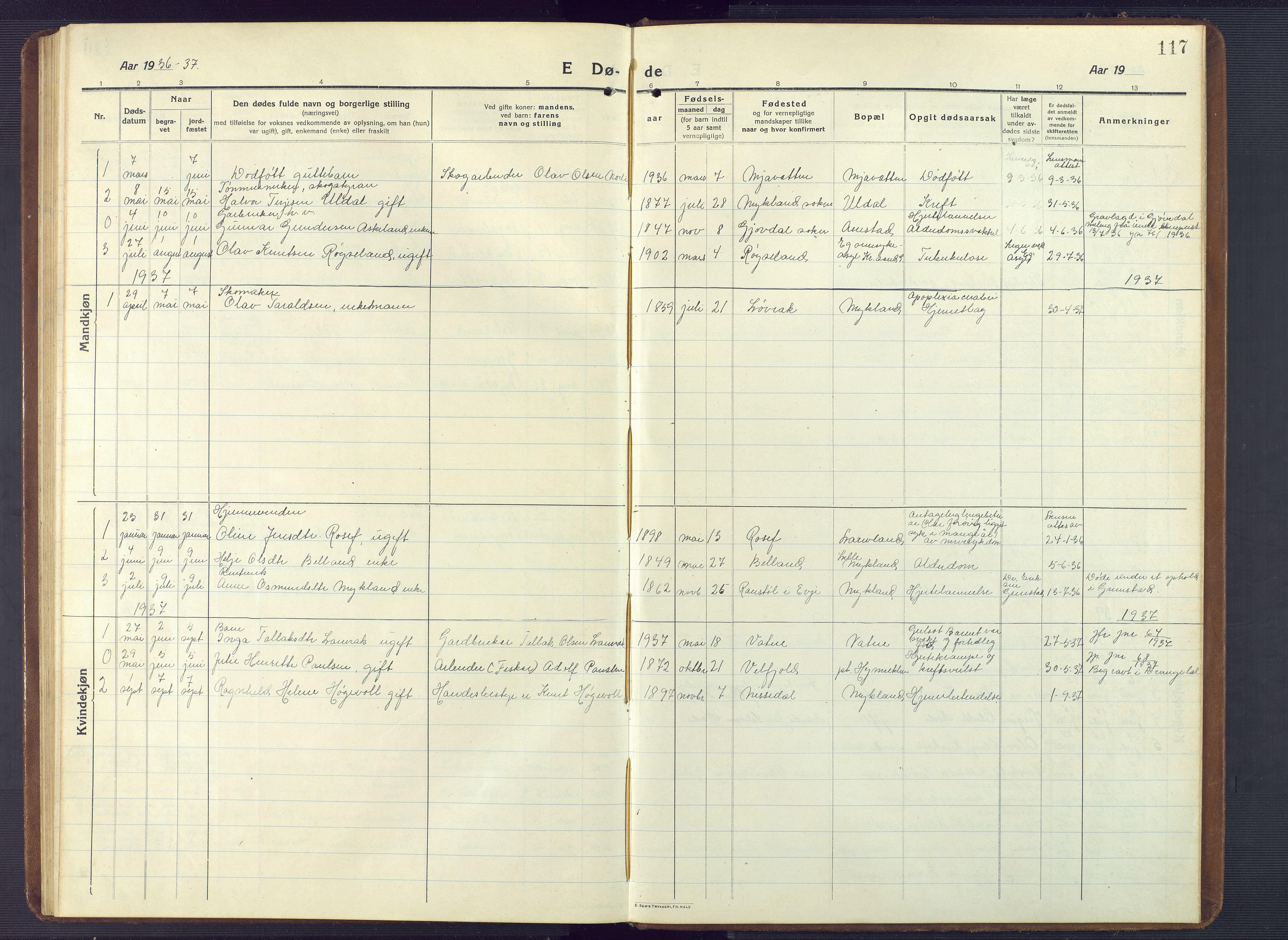 Herefoss sokneprestkontor, AV/SAK-1111-0019/F/Fb/Fbc/L0004: Parish register (copy) no. B 4, 1914-1946, p. 117