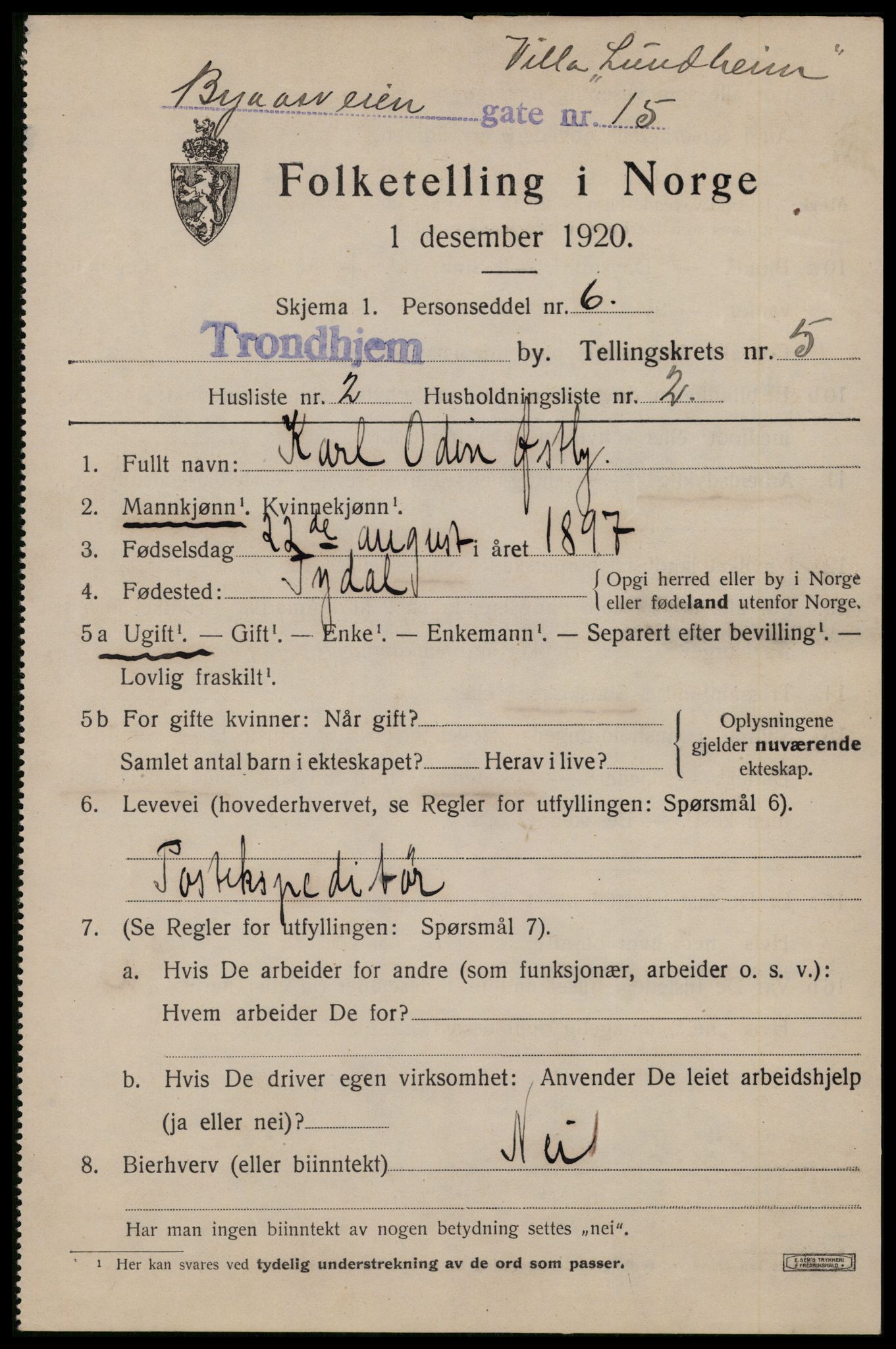 SAT, 1920 census for Trondheim, 1920, p. 38438