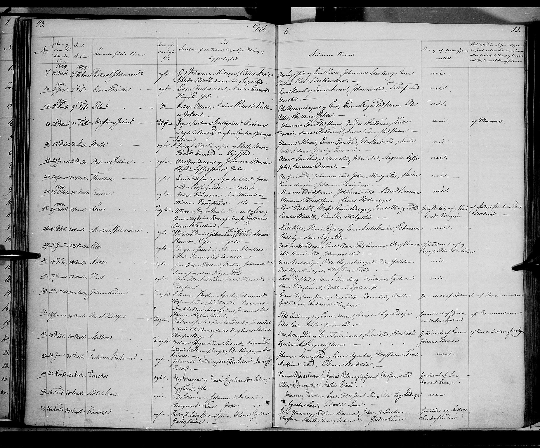 Østre Toten prestekontor, AV/SAH-PREST-104/H/Ha/Haa/L0002: Parish register (official) no. 2, 1840-1847, p. 43