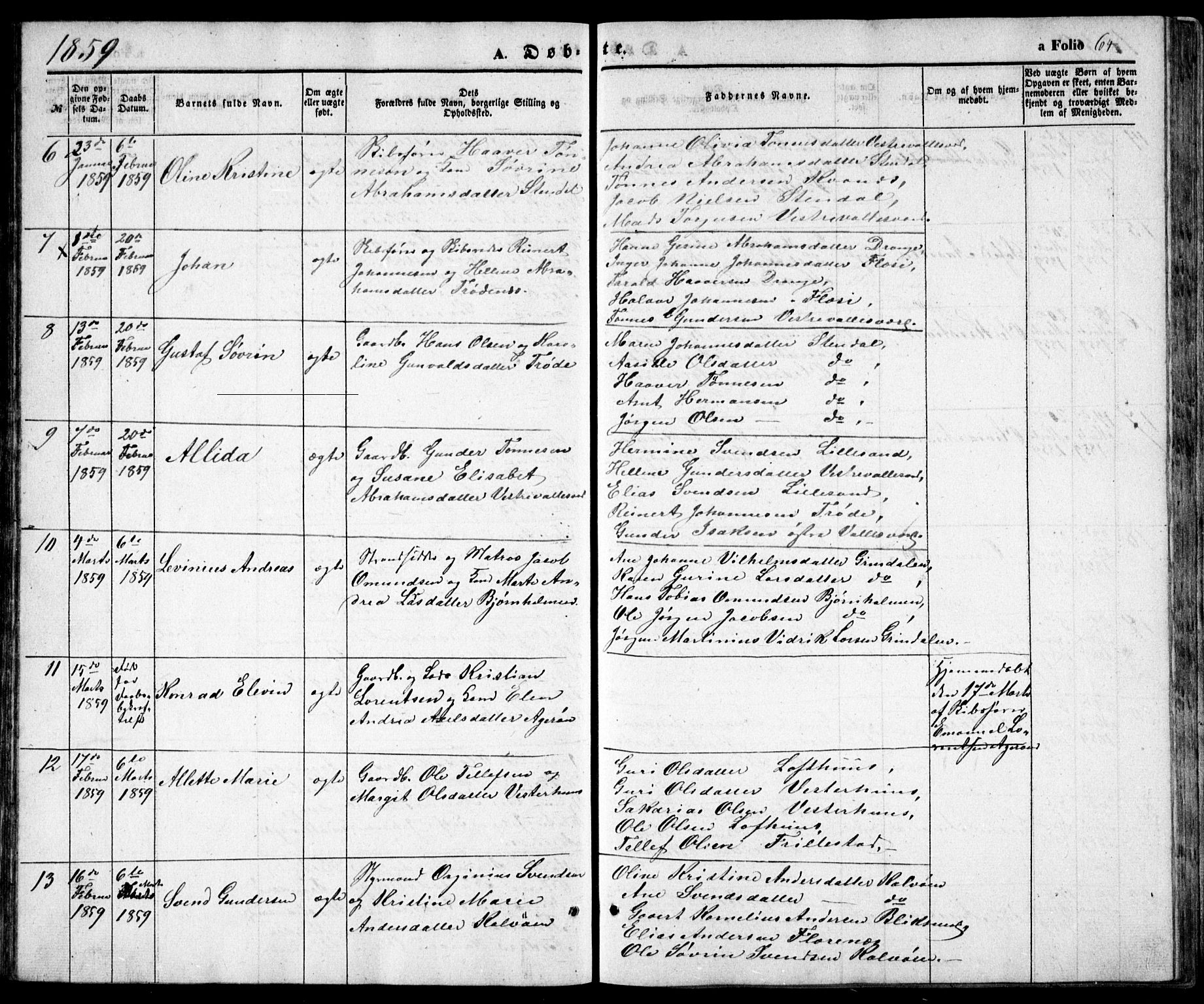 Høvåg sokneprestkontor, AV/SAK-1111-0025/F/Fb/L0002: Parish register (copy) no. B 2, 1847-1869, p. 64