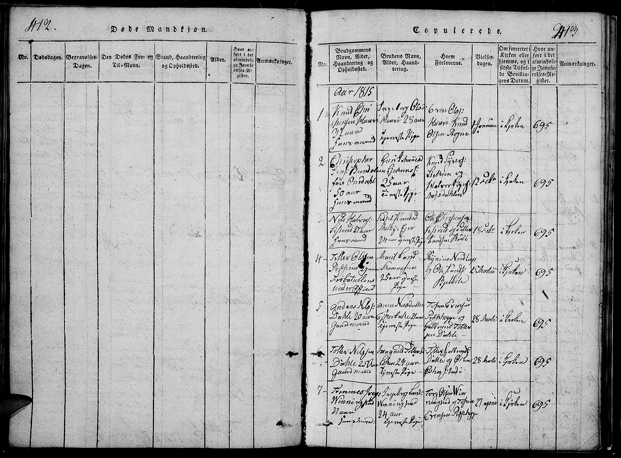 Slidre prestekontor, SAH/PREST-134/H/Ha/Hab/L0002: Parish register (copy) no. 2, 1814-1839, p. 412-413