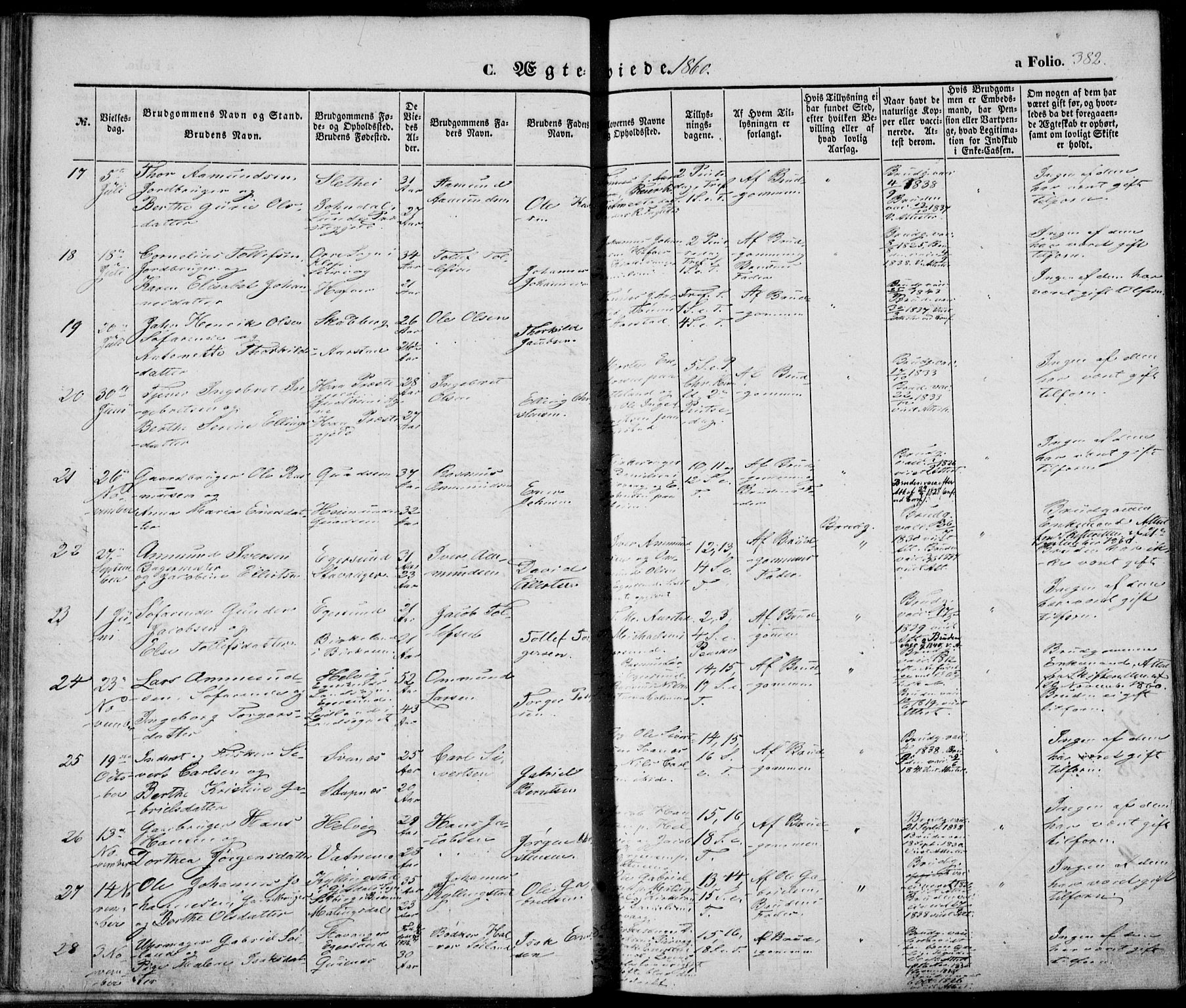 Eigersund sokneprestkontor, SAST/A-101807/S08/L0013: Parish register (official) no. A 12.2, 1850-1865, p. 382
