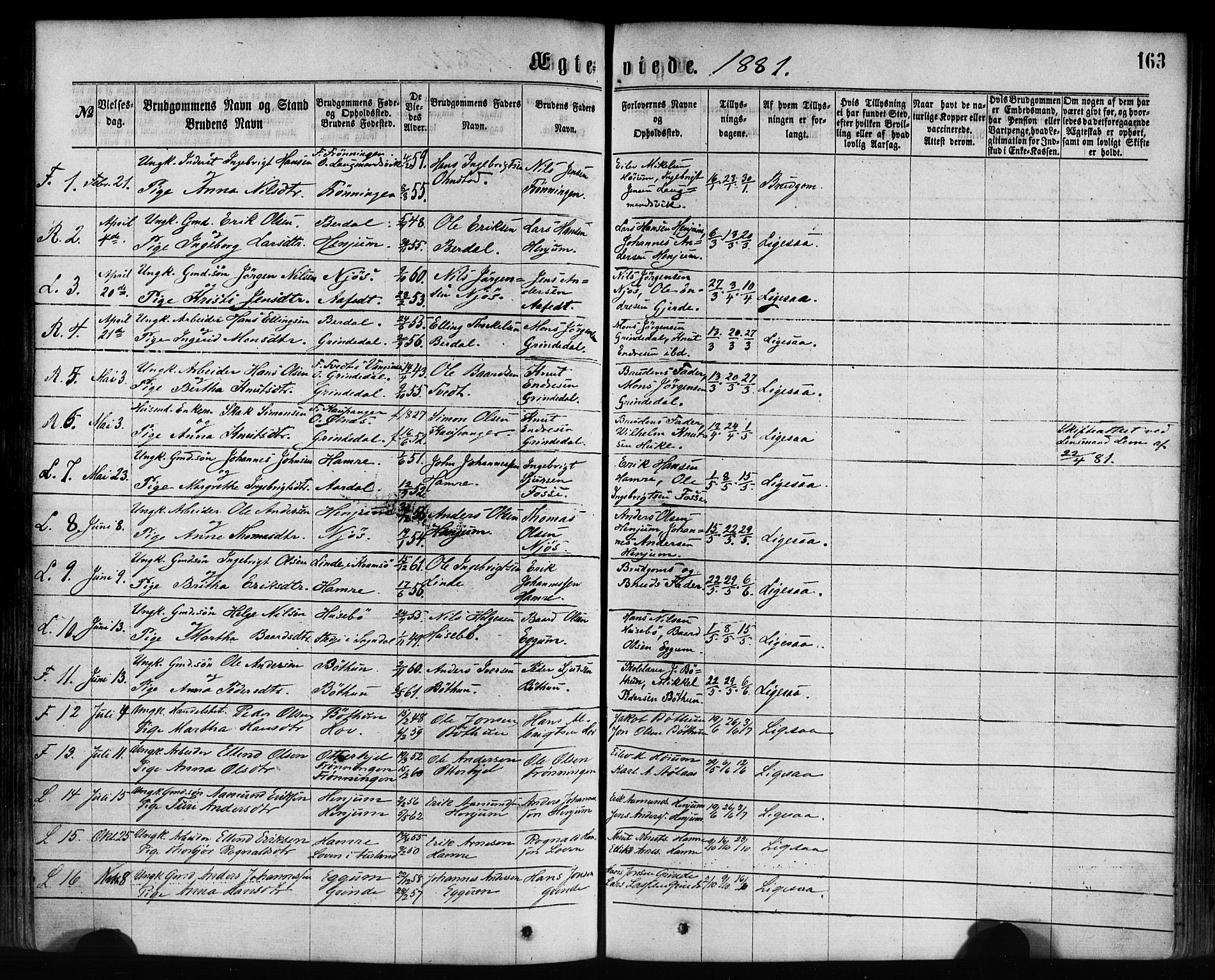 Leikanger sokneprestembete, SAB/A-81001: Parish register (official) no. A 9, 1869-1888, p. 163