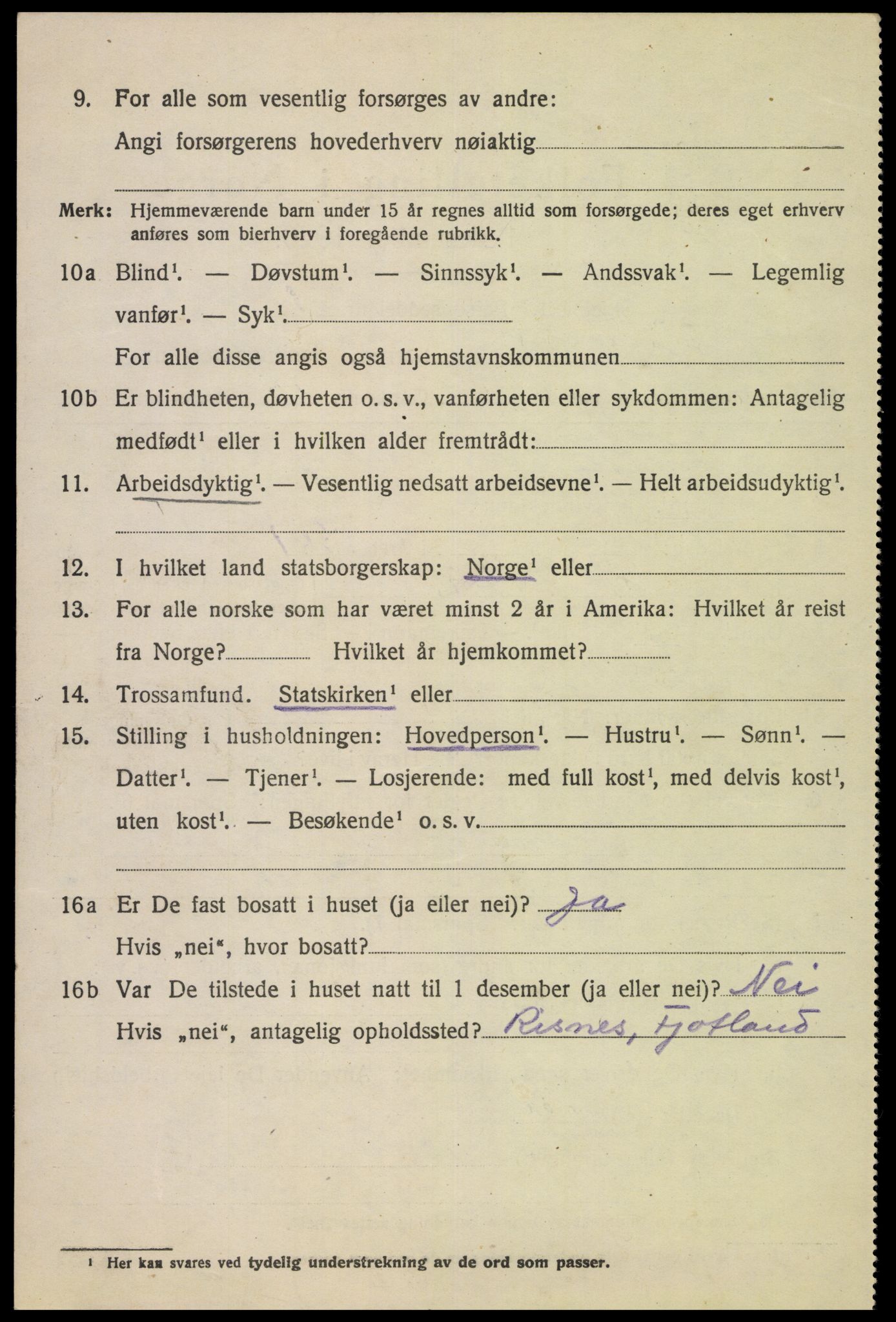 SAK, 1920 census for Fjotland, 1920, p. 1813