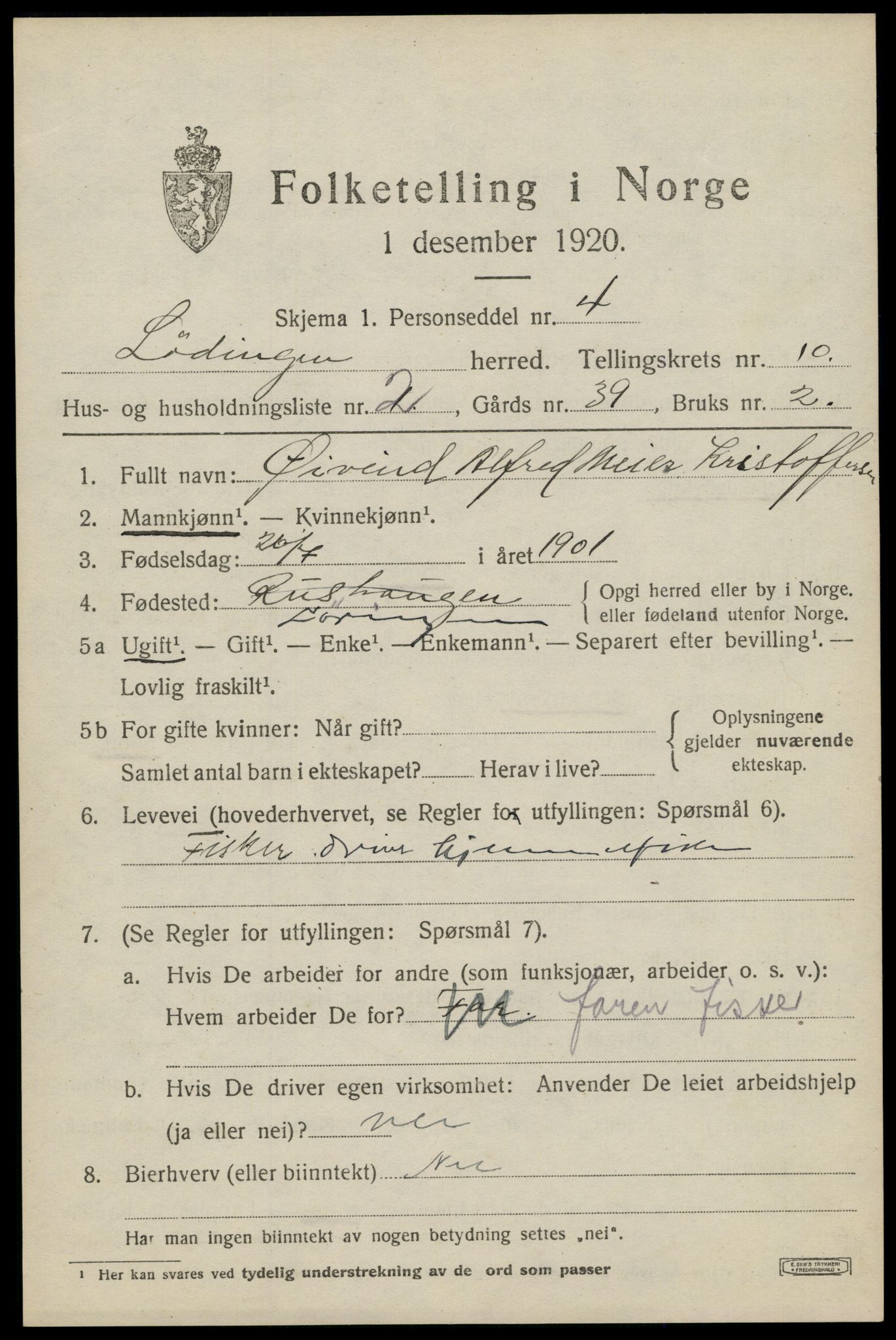 SAT, 1920 census for Lødingen, 1920, p. 5987