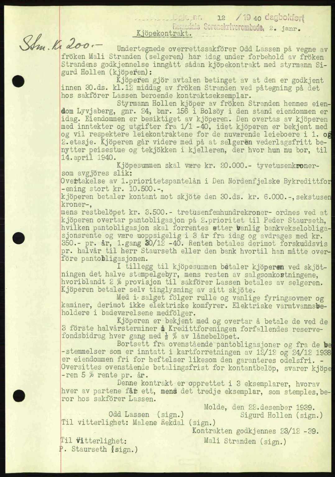 Romsdal sorenskriveri, AV/SAT-A-4149/1/2/2C: Mortgage book no. A8, 1939-1940, Diary no: : 12/1940