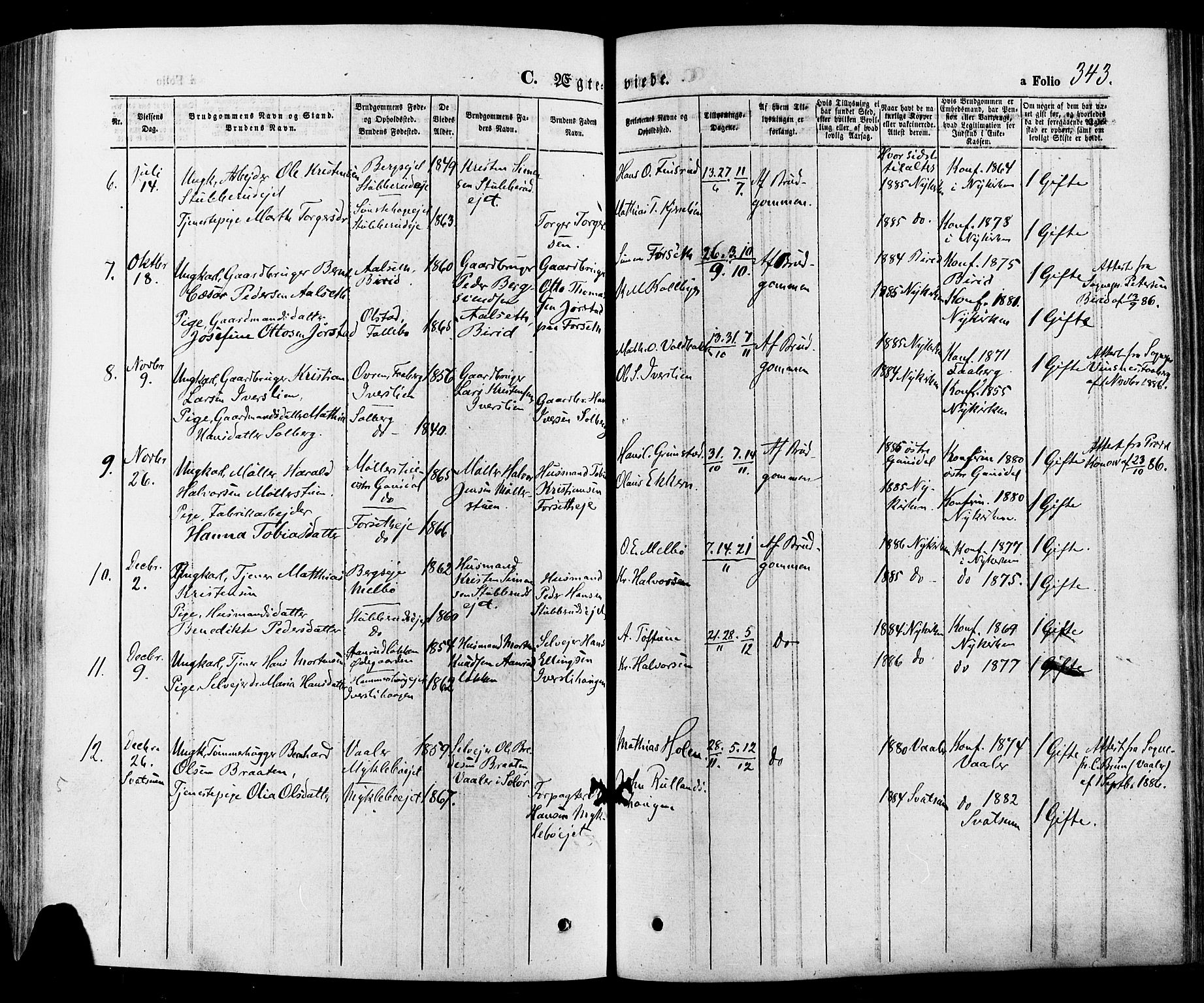 Gausdal prestekontor, SAH/PREST-090/H/Ha/Haa/L0010: Parish register (official) no. 10, 1867-1886, p. 343