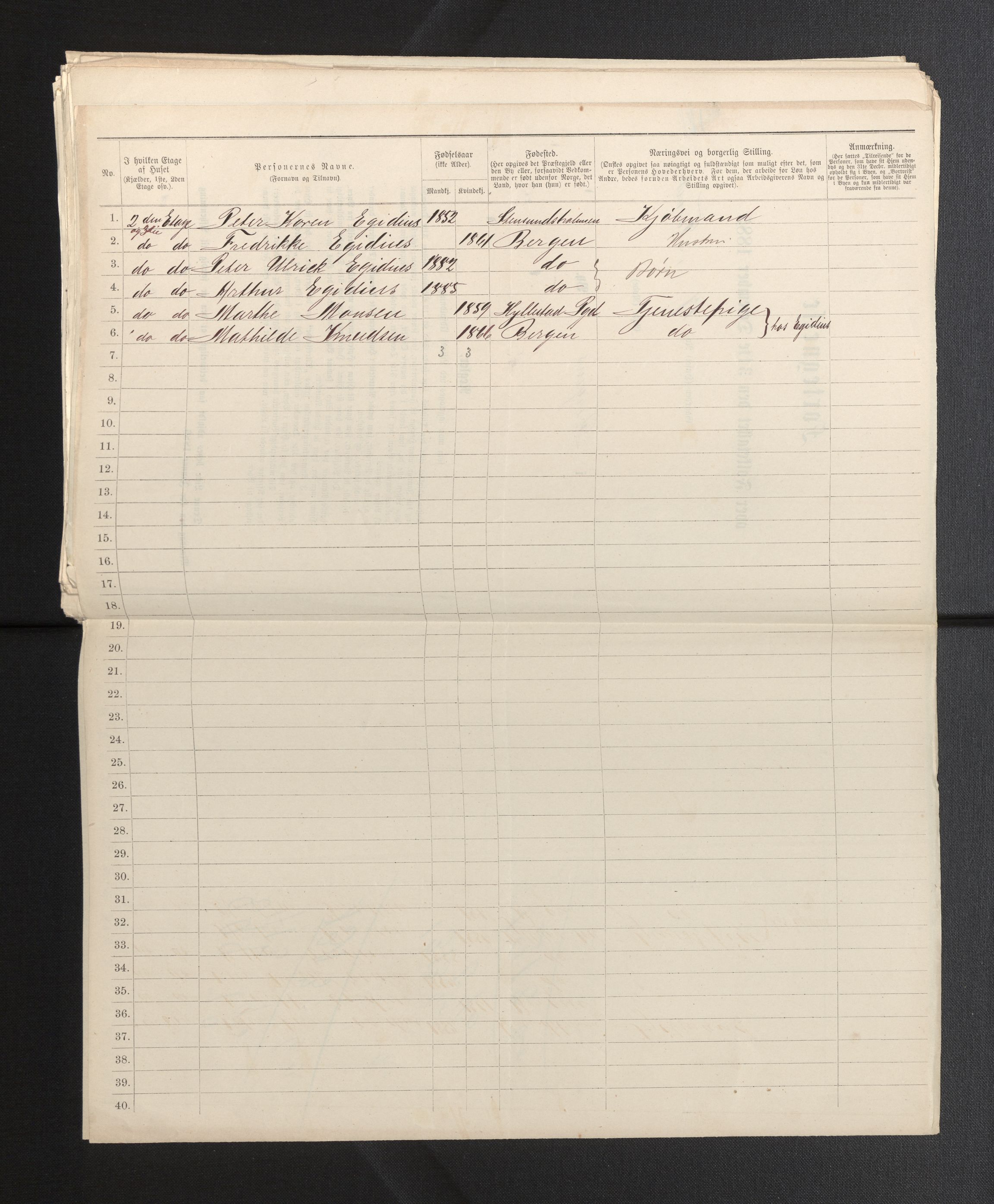 SAB, 1885 census for 1301 Bergen, 1885, p. 7431