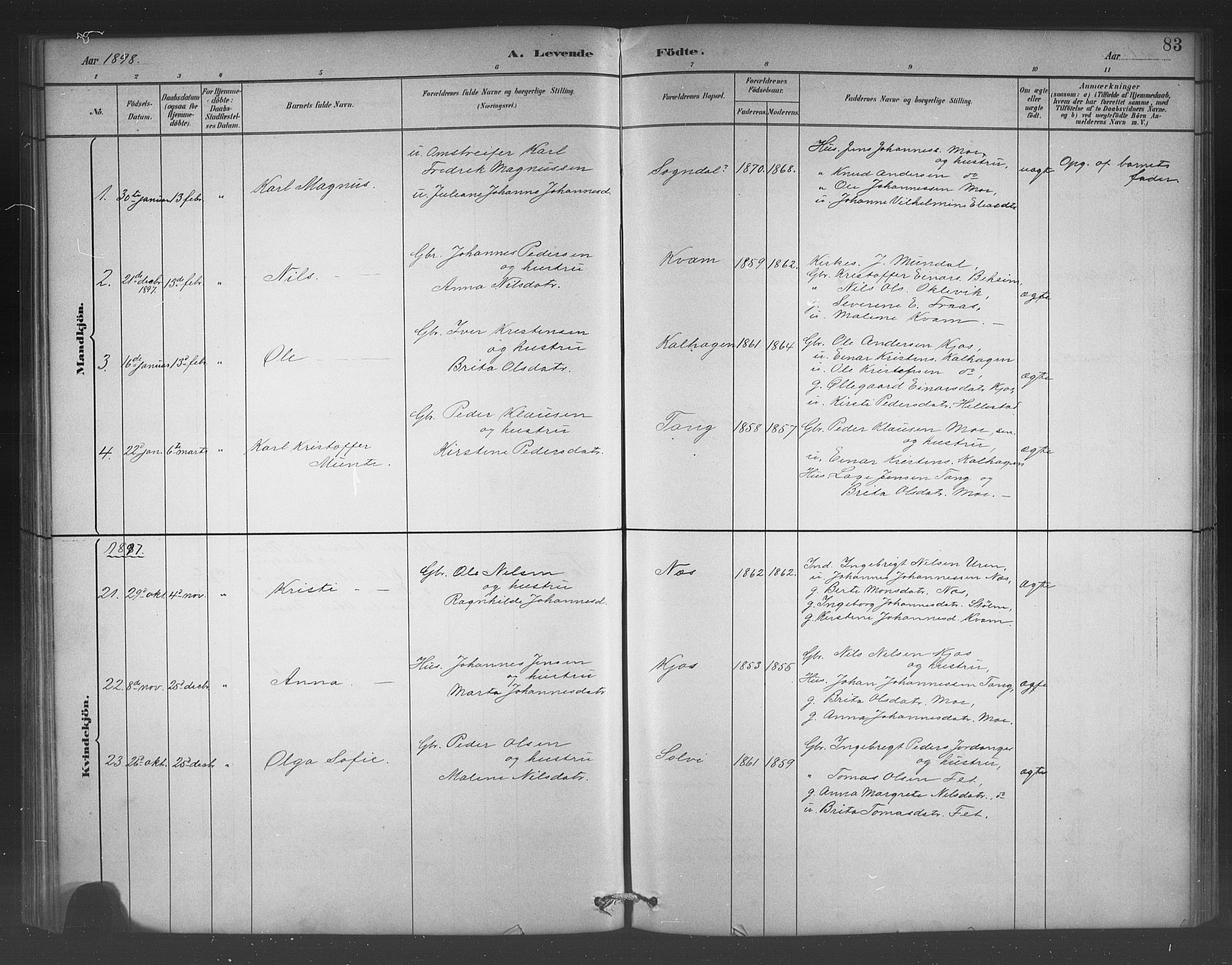 Hafslo sokneprestembete, AV/SAB-A-80301/H/Hab/Habb/L0001: Parish register (copy) no. B 1, 1882-1908, p. 83