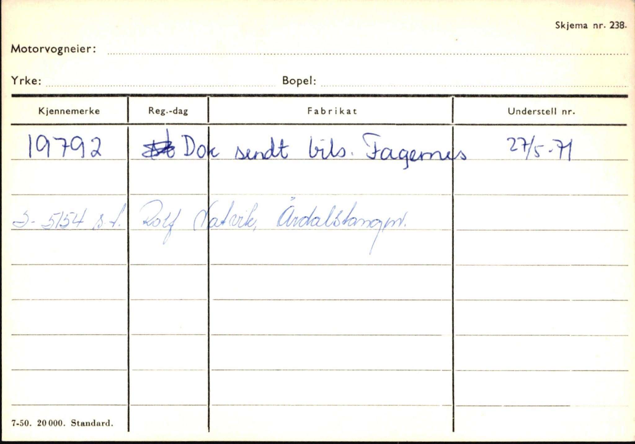 Statens vegvesen, Sogn og Fjordane vegkontor, AV/SAB-A-5301/4/F/L0146: Registerkort Årdal R-Å samt diverse kort, 1945-1975, p. 1623