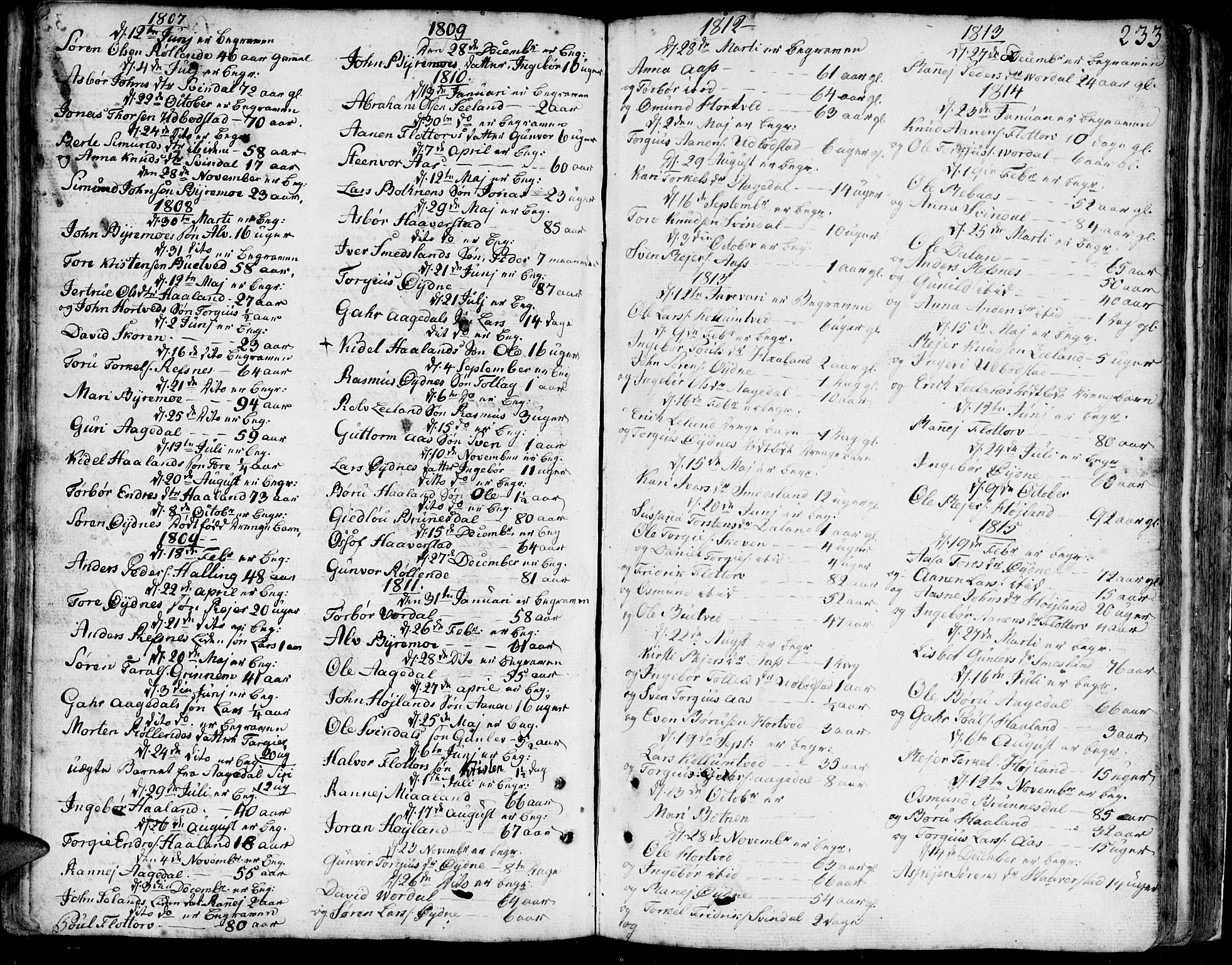 Bjelland sokneprestkontor, SAK/1111-0005/F/Fa/Faa/L0001: Parish register (official) no. A 1 /3, 1793-1815, p. 233