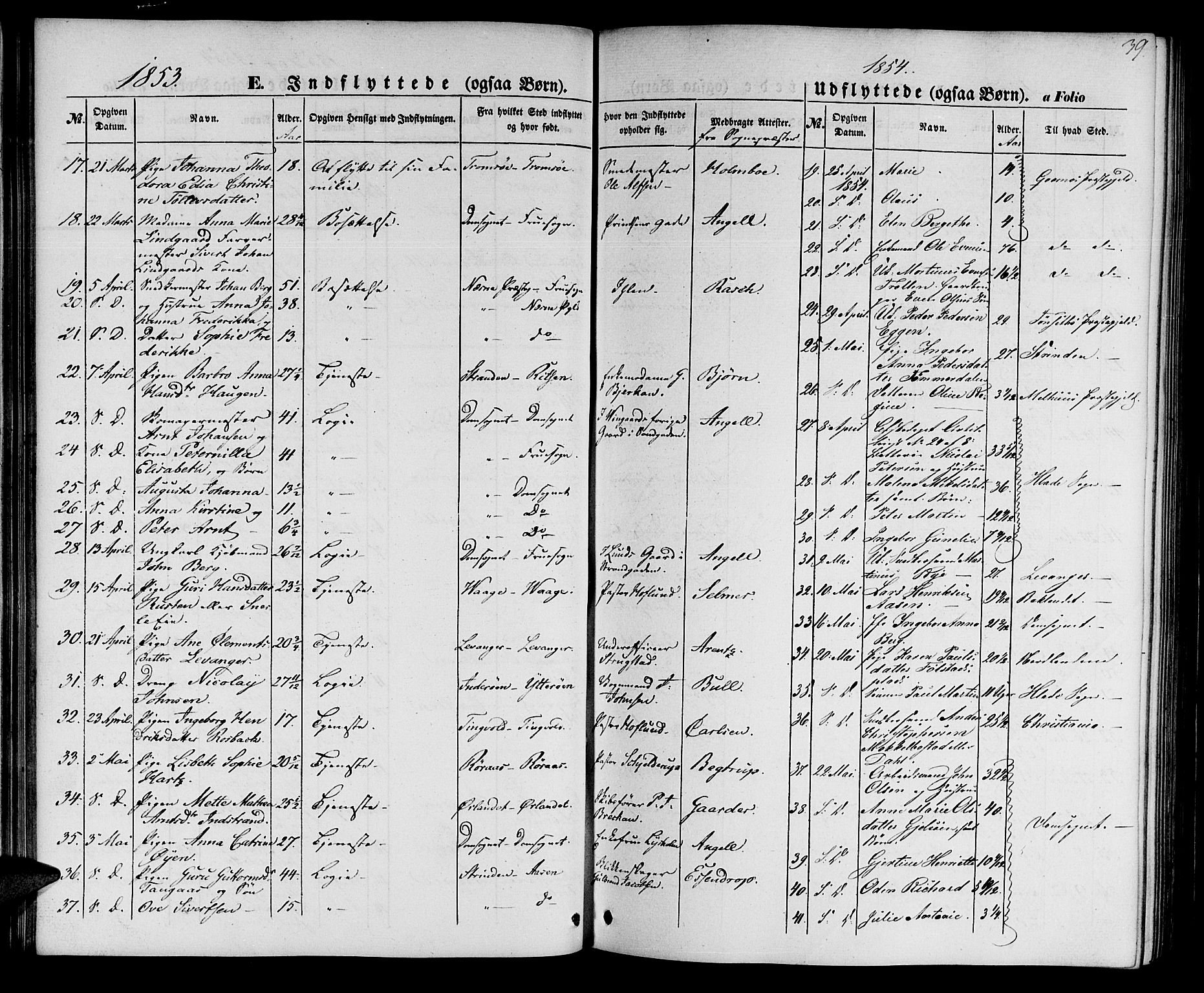 Ministerialprotokoller, klokkerbøker og fødselsregistre - Sør-Trøndelag, SAT/A-1456/602/L0113: Parish register (official) no. 602A11, 1849-1861, p. 39
