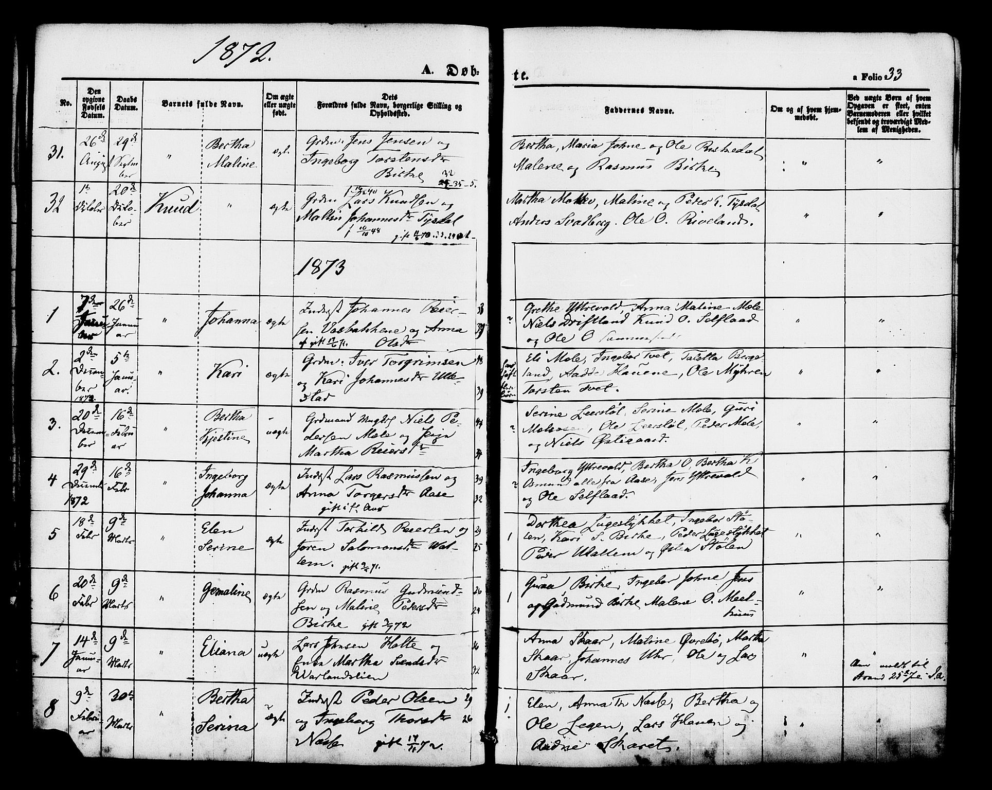 Hjelmeland sokneprestkontor, AV/SAST-A-101843/01/IV/L0012: Parish register (official) no. A 12, 1862-1886, p. 33