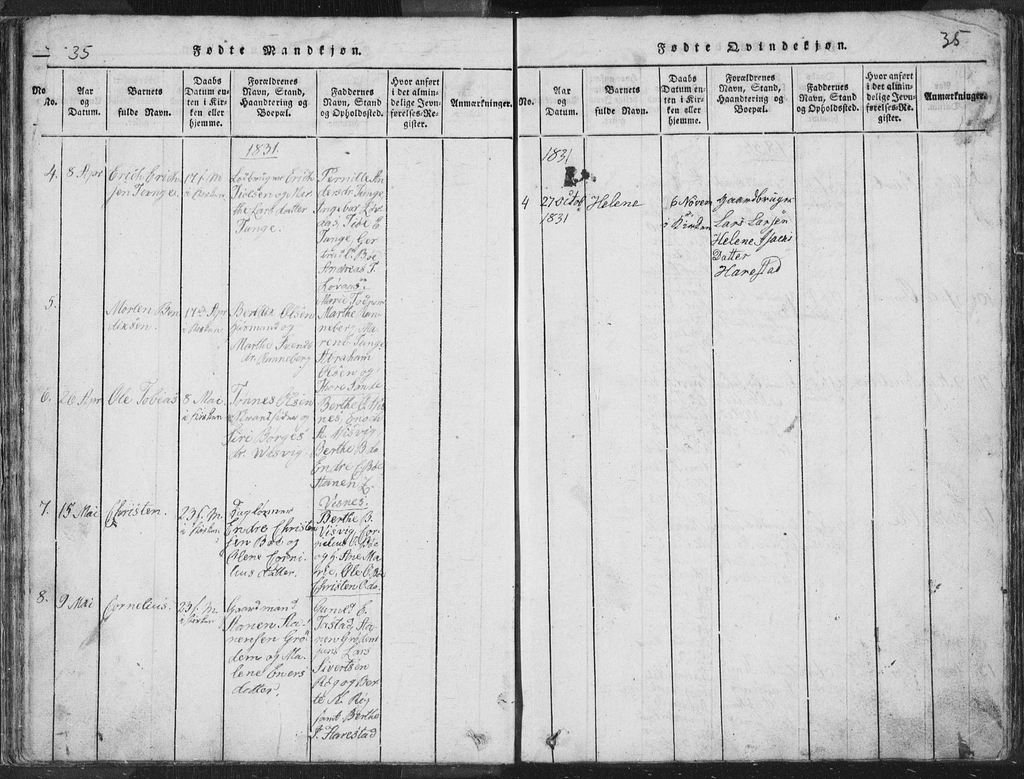 Hetland sokneprestkontor, AV/SAST-A-101826/30/30BA/L0001: Parish register (official) no. A 1, 1816-1856, p. 35