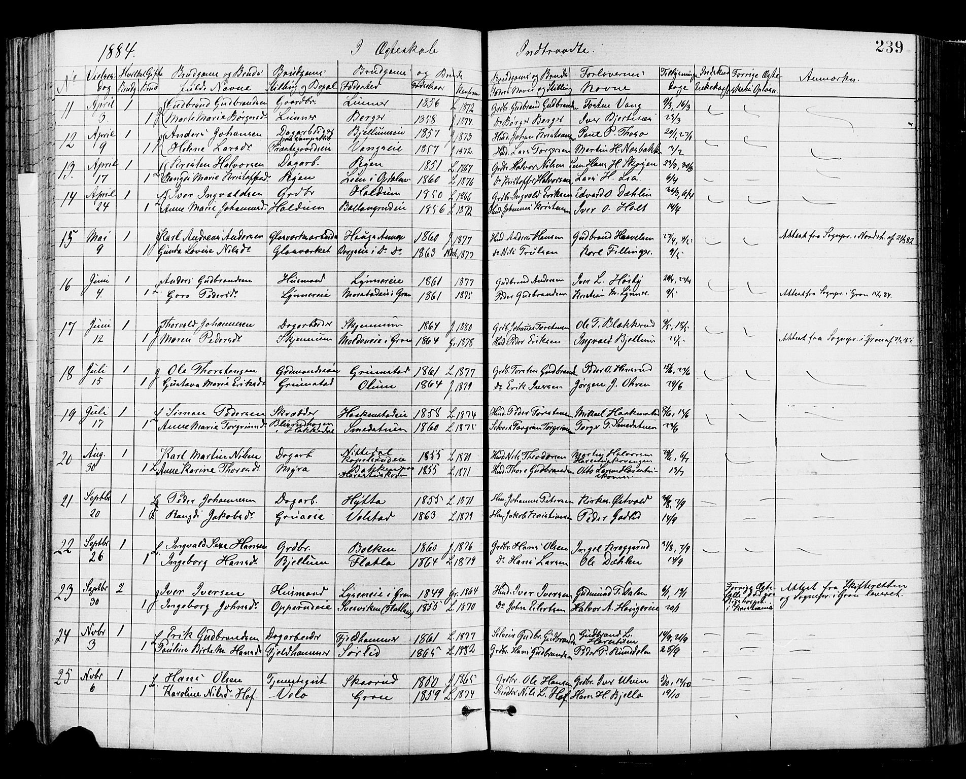 Jevnaker prestekontor, SAH/PREST-116/H/Ha/Haa/L0008: Parish register (official) no. 8, 1877-1890, p. 239