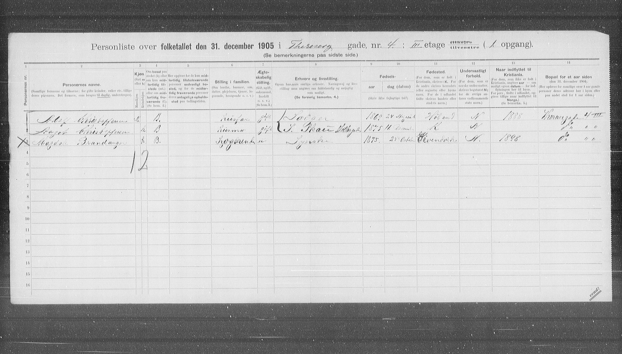 OBA, Municipal Census 1905 for Kristiania, 1905, p. 56411