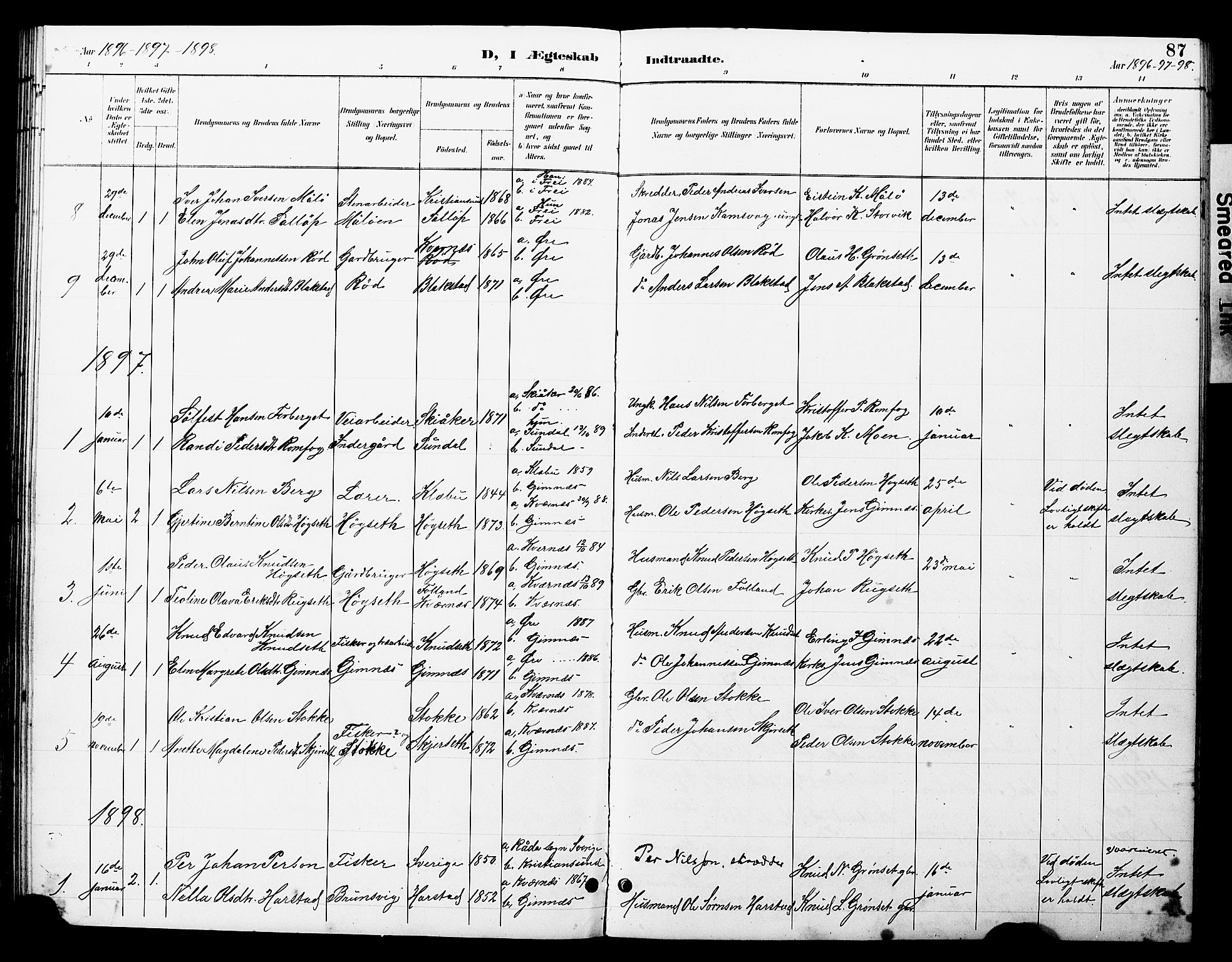 Ministerialprotokoller, klokkerbøker og fødselsregistre - Møre og Romsdal, AV/SAT-A-1454/585/L0973: Parish register (copy) no. 585C01, 1893-1930, p. 87