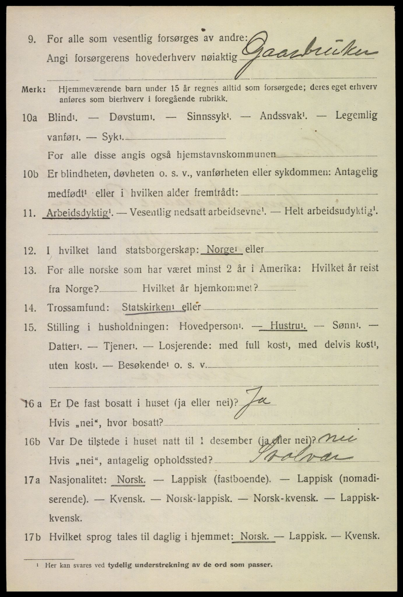 SAT, 1920 census for Vågan, 1920, p. 8150