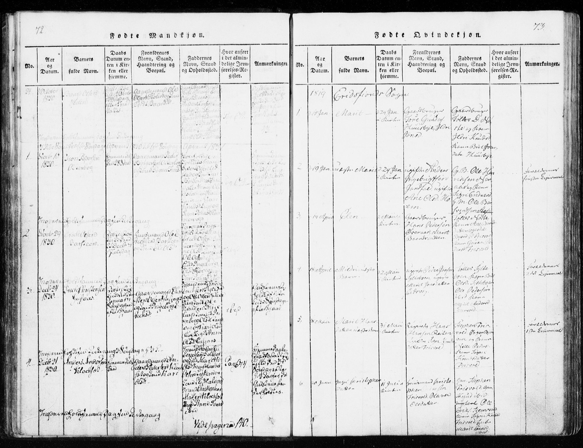 Ministerialprotokoller, klokkerbøker og fødselsregistre - Møre og Romsdal, SAT/A-1454/551/L0623: Parish register (official) no. 551A03, 1818-1831, p. 72-73