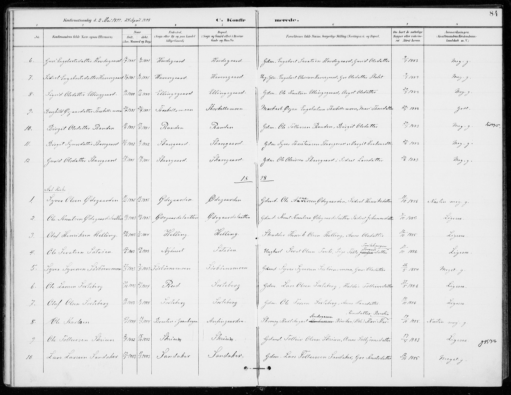 Ål kirkebøker, AV/SAKO-A-249/F/Fa/L0009: Parish register (official) no. I 9, 1897-1915, p. 84