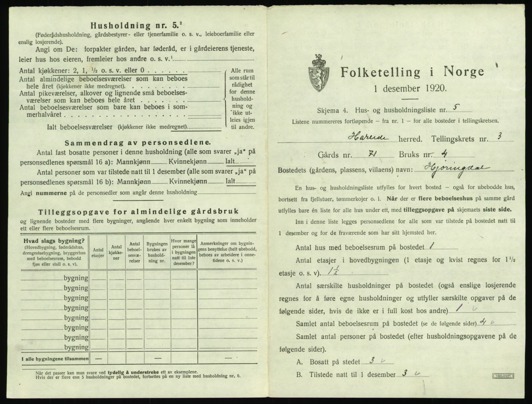 SAT, 1920 census for Hareid, 1920, p. 163