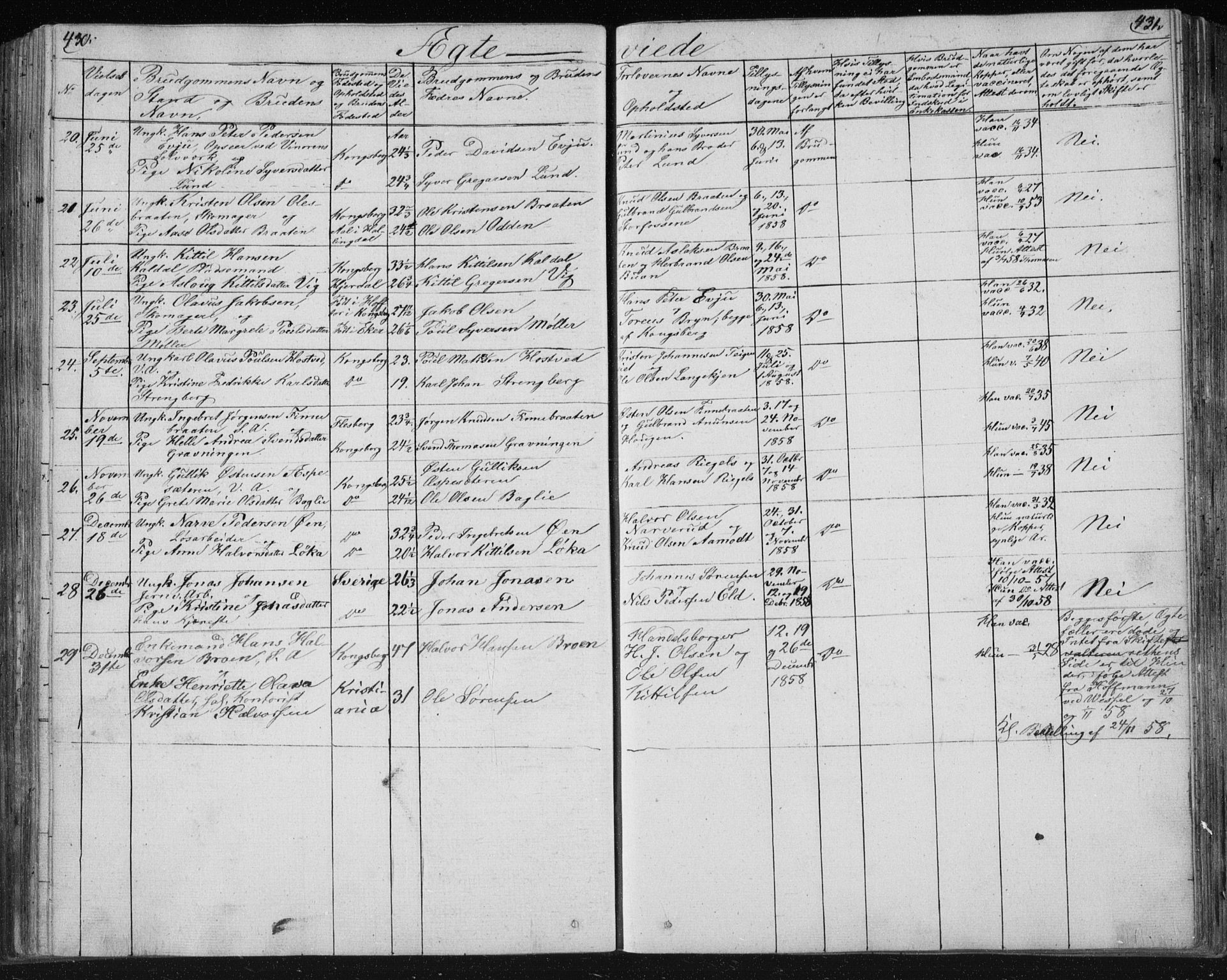 Kongsberg kirkebøker, AV/SAKO-A-22/F/Fa/L0009: Parish register (official) no. I 9, 1839-1858, p. 430-431