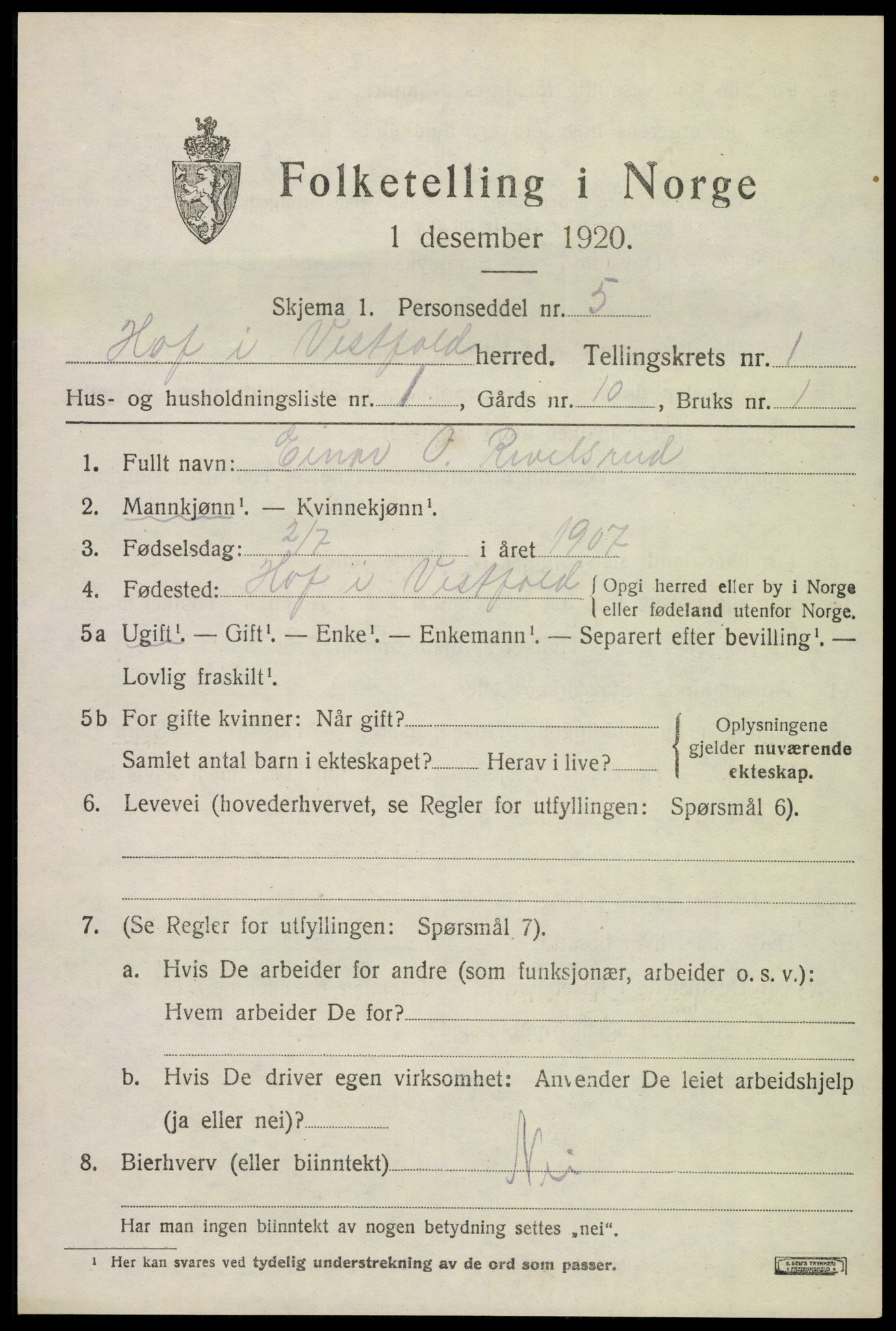 SAKO, 1920 census for Hof, 1920, p. 917