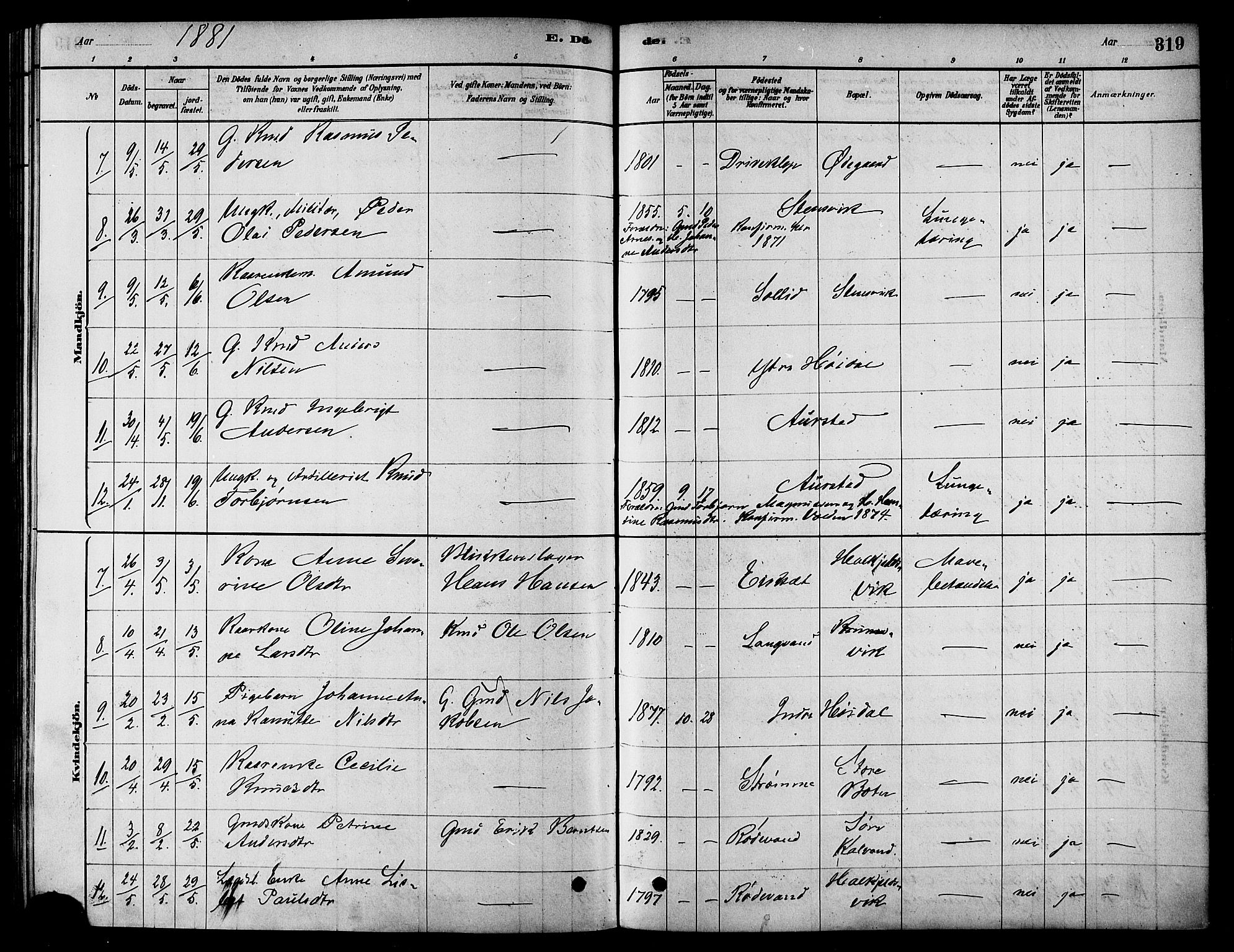 Ministerialprotokoller, klokkerbøker og fødselsregistre - Møre og Romsdal, AV/SAT-A-1454/511/L0141: Parish register (official) no. 511A08, 1878-1890, p. 319