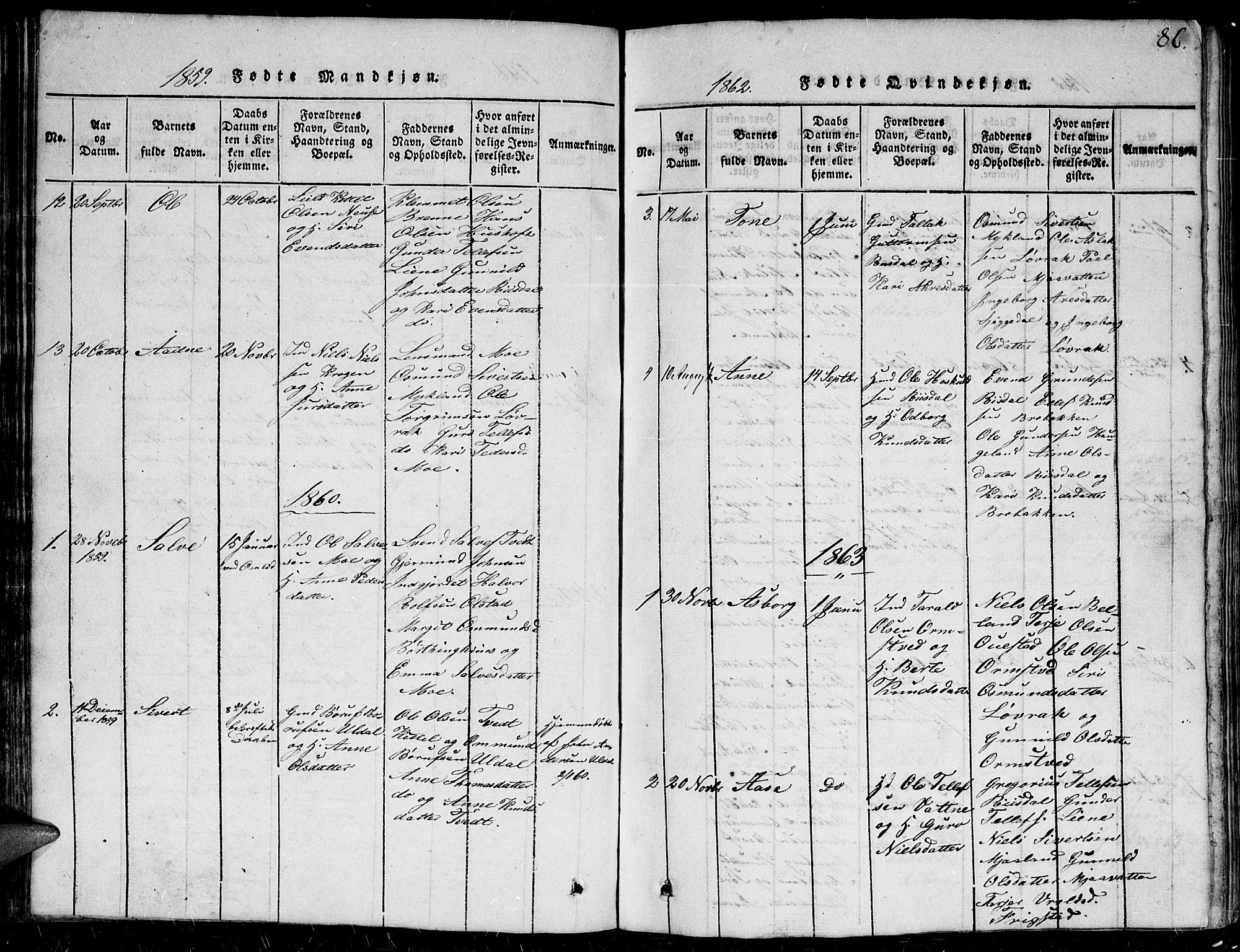 Herefoss sokneprestkontor, AV/SAK-1111-0019/F/Fb/Fbc/L0001: Parish register (copy) no. B 1, 1816-1866, p. 86