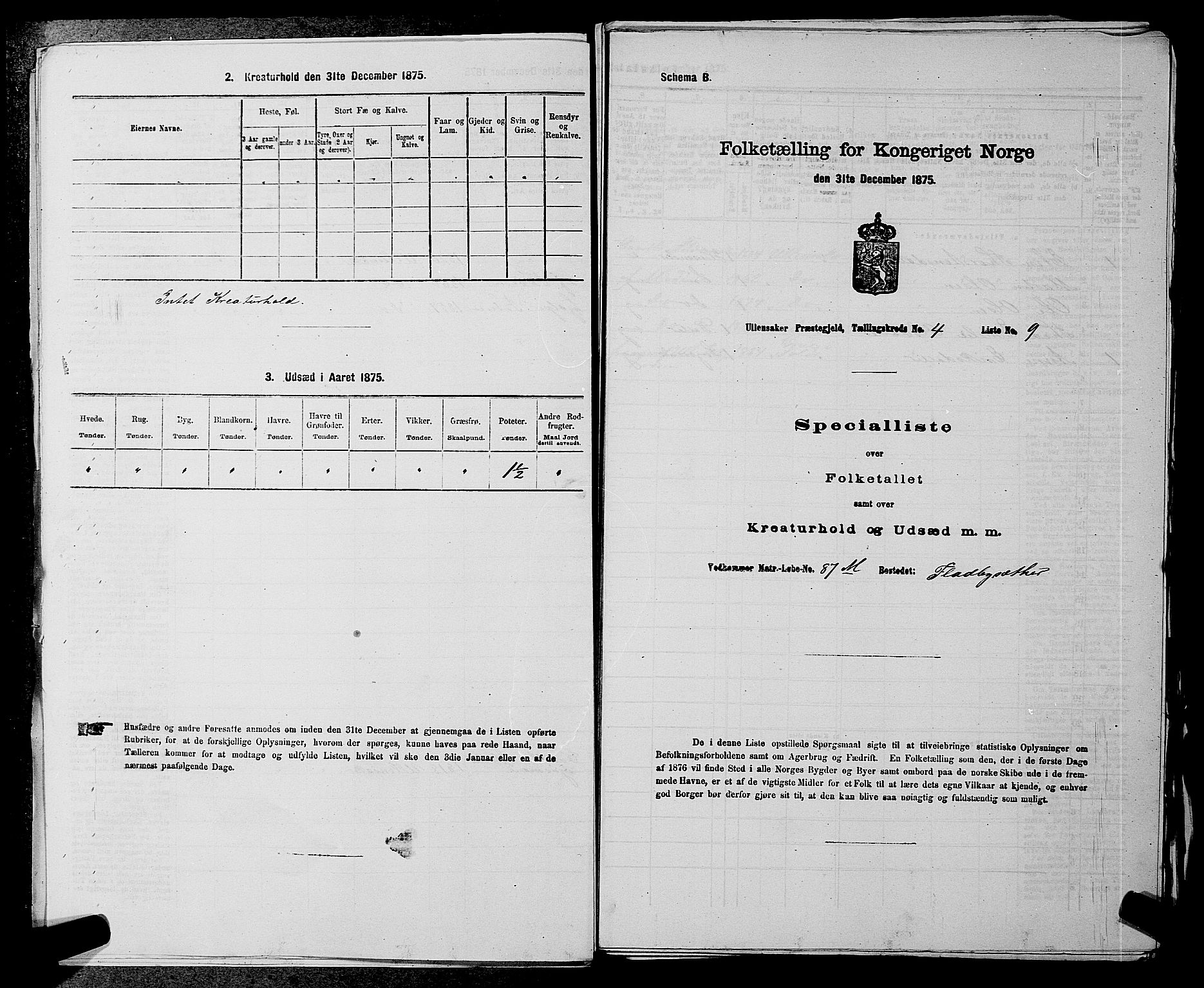 RA, 1875 census for 0235P Ullensaker, 1875, p. 487