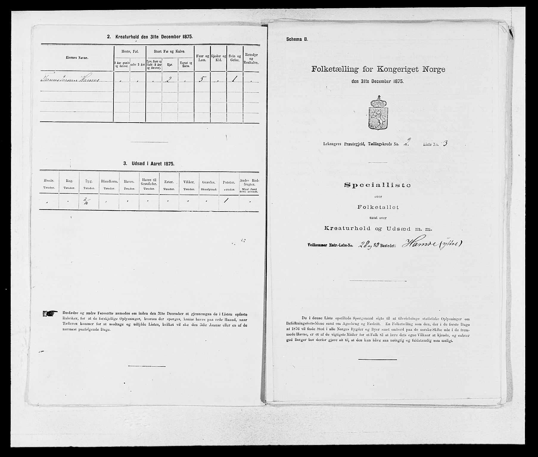 SAB, 1875 census for 1419P Leikanger, 1875, p. 107