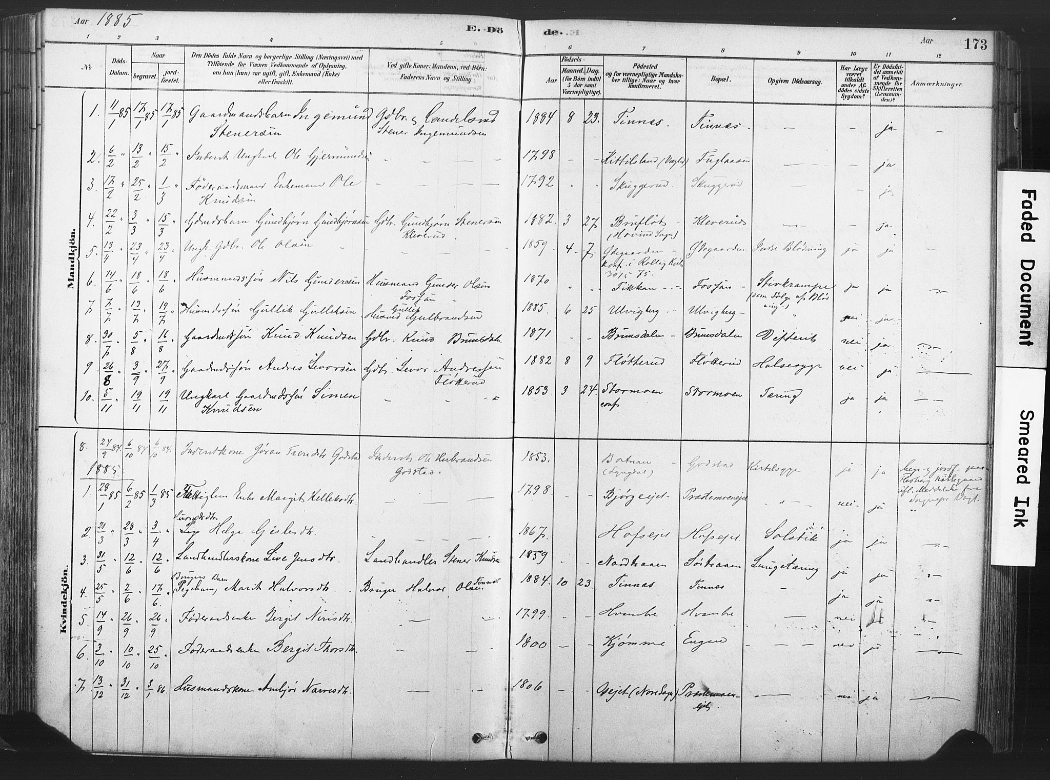 Rollag kirkebøker, SAKO/A-240/F/Fa/L0011: Parish register (official) no. I 11, 1878-1902, p. 173