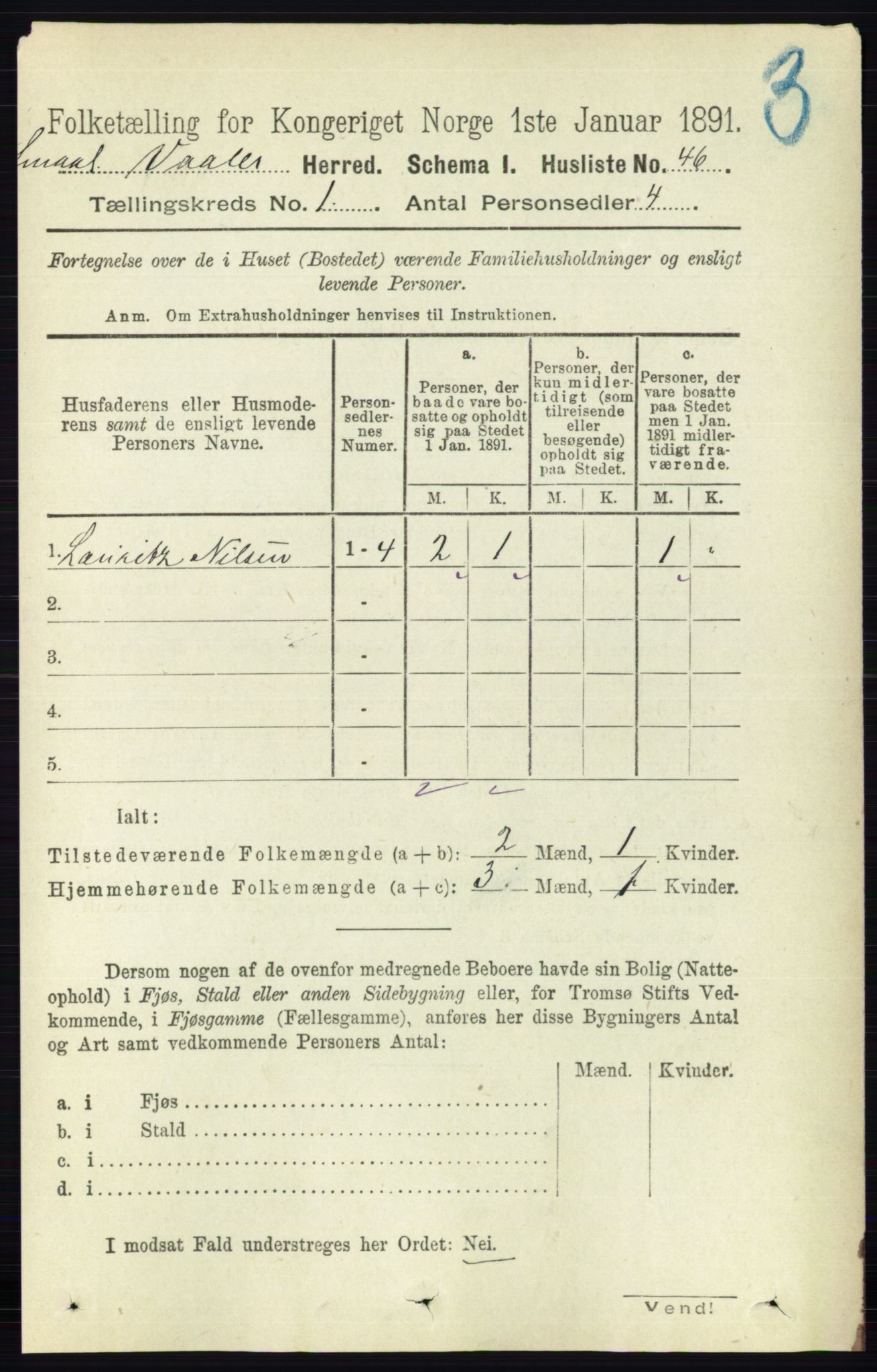 RA, 1891 census for 0137 Våler, 1891, p. 67