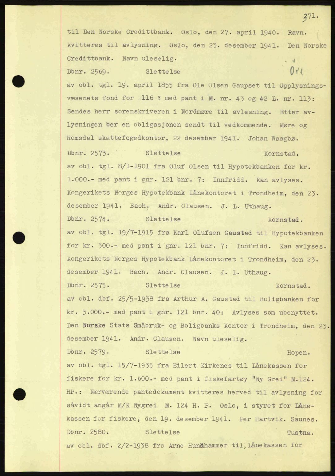 Nordmøre sorenskriveri, AV/SAT-A-4132/1/2/2Ca: Mortgage book no. C81, 1940-1945, Diary no: : 2569/1941