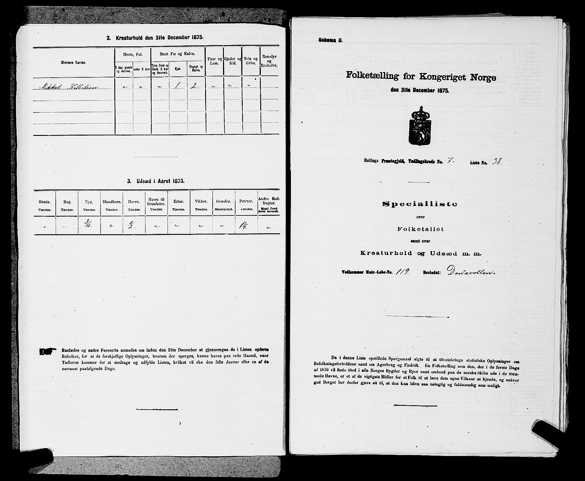 SAKO, 1875 census for 0632P Rollag, 1875, p. 435