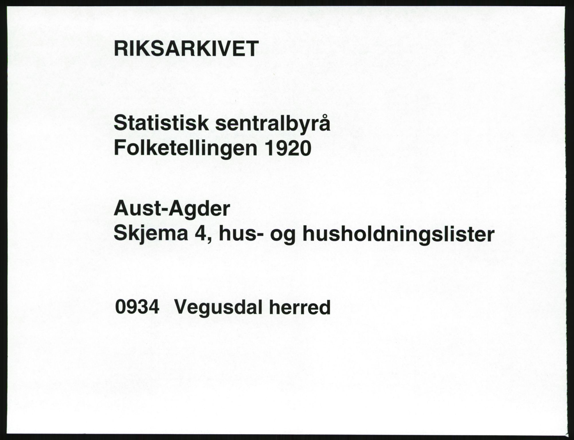 SAK, 1920 census for Vegusdal, 1920, p. 41