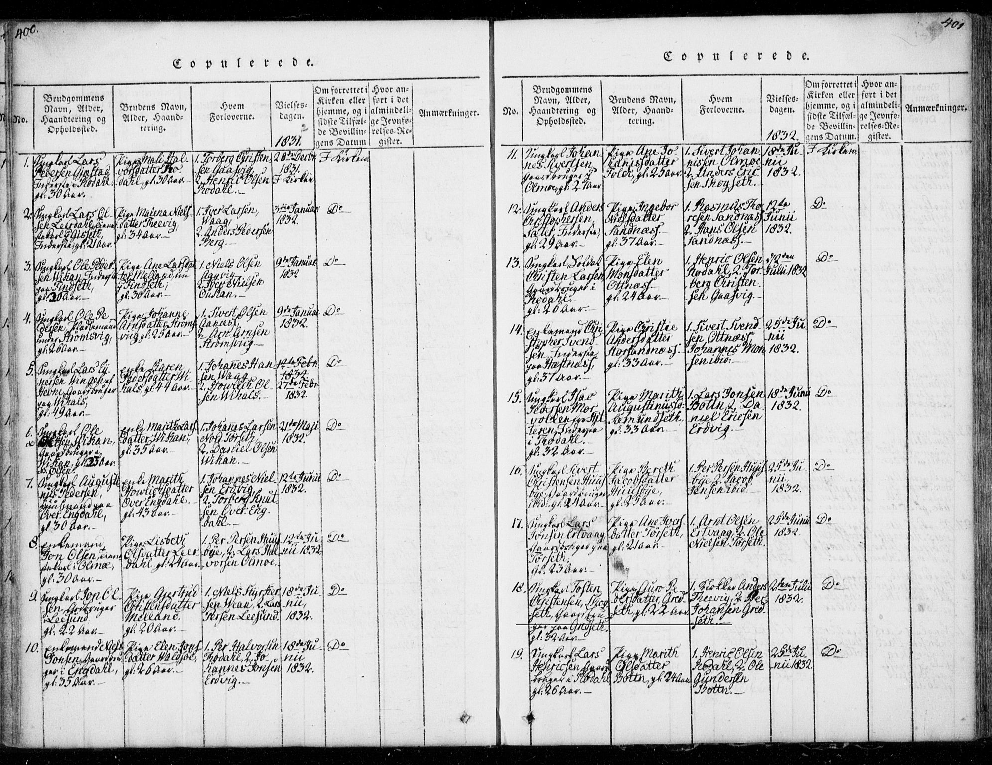 Ministerialprotokoller, klokkerbøker og fødselsregistre - Møre og Romsdal, SAT/A-1454/578/L0903: Parish register (official) no. 578A02, 1819-1838, p. 400-401