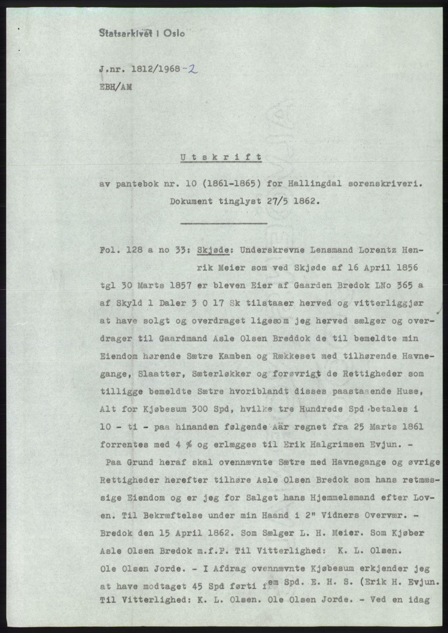 Statsarkivet i Kongsberg, AV/SAKO-A-0001/E/Ee/L0048: Avskrifter, SAO jnr. 1802/1968 - 285/1969, 1968-1969, p. 8