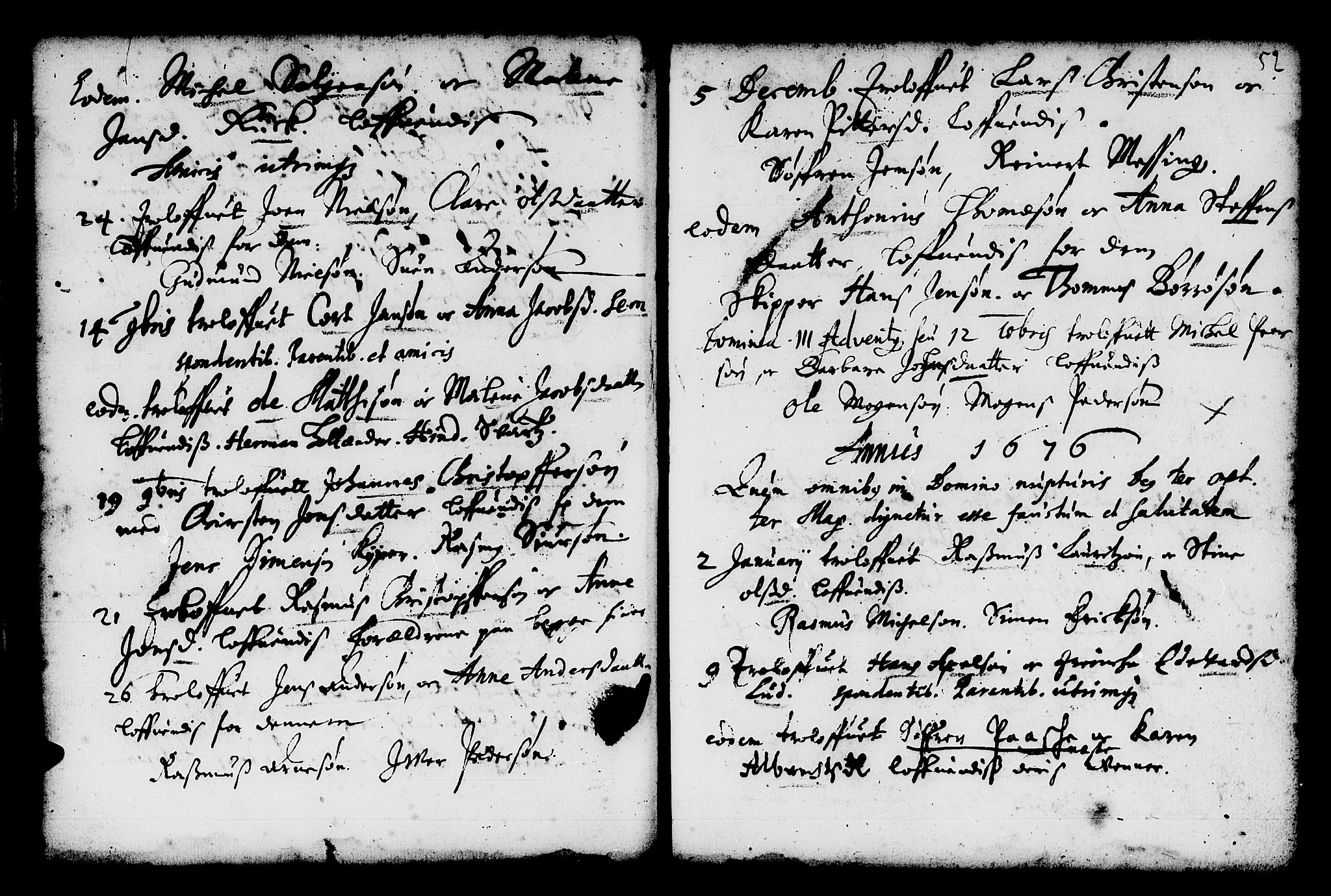 Domkirken sokneprestembete, SAB/A-74801/H/Haa/L0006: Parish register (official) no. A 6, 1663-1683, p. 52