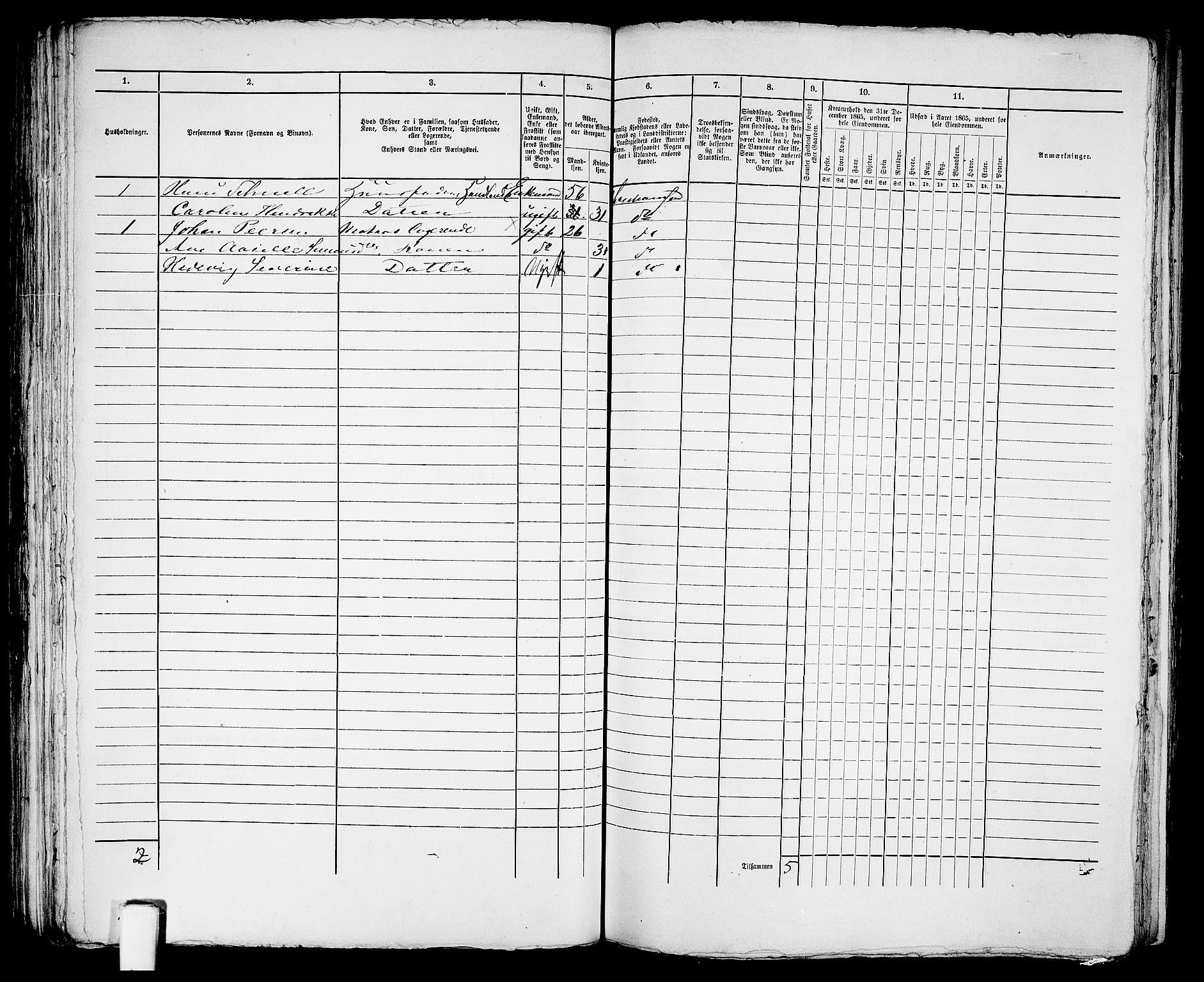 RA, 1865 census for Kristiansand, 1865, p. 1154