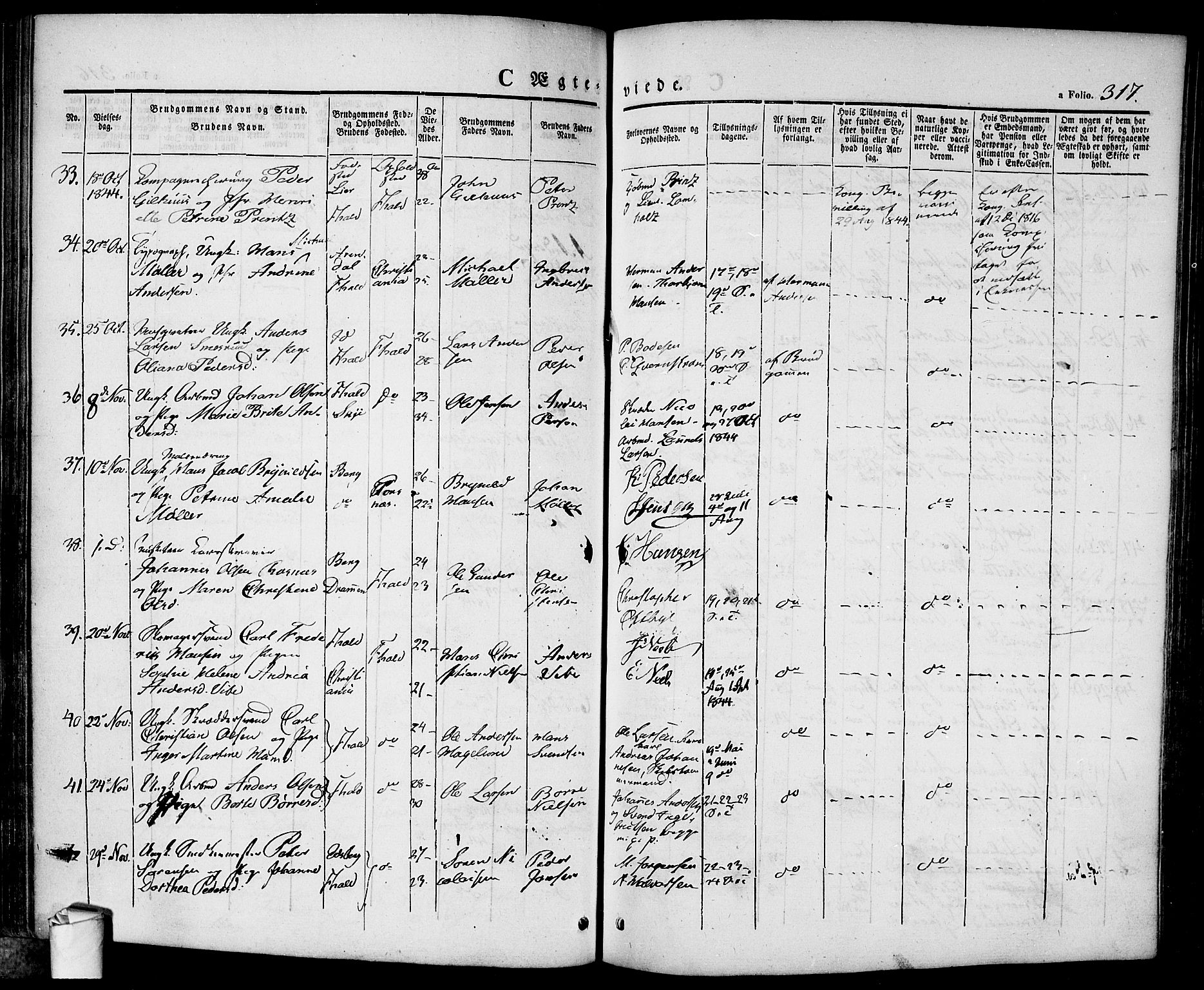 Halden prestekontor Kirkebøker, AV/SAO-A-10909/F/Fa/L0005: Parish register (official) no. I 5, 1834-1845, p. 317