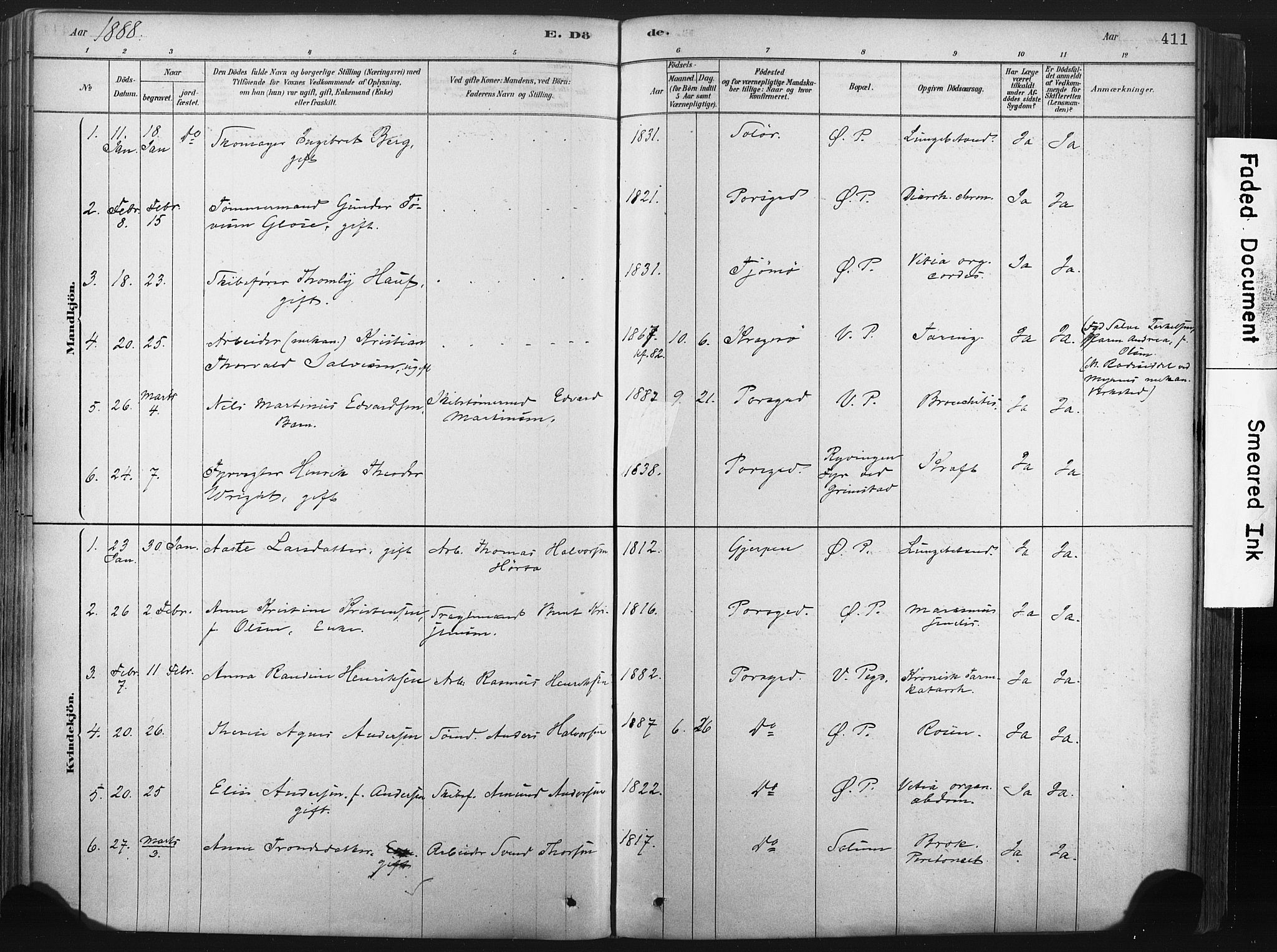 Porsgrunn kirkebøker , SAKO/A-104/F/Fa/L0008: Parish register (official) no. 8, 1878-1895, p. 411