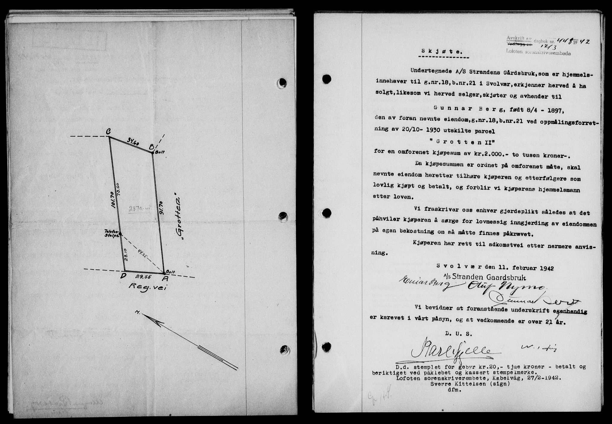 Lofoten sorenskriveri, SAT/A-0017/1/2/2C/L0009a: Mortgage book no. 9a, 1941-1942, Diary no: : 448/1942