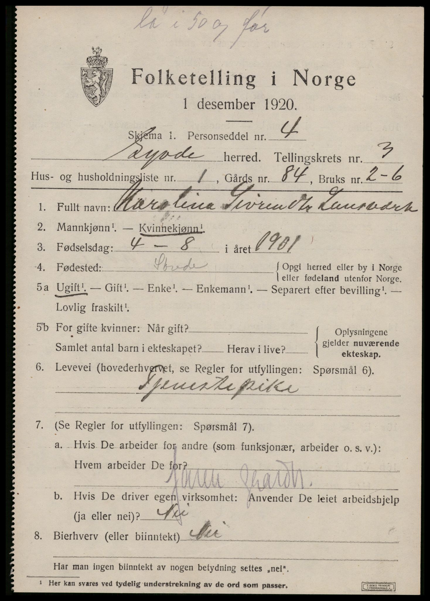 SAT, 1920 census for Syvde, 1920, p. 1016