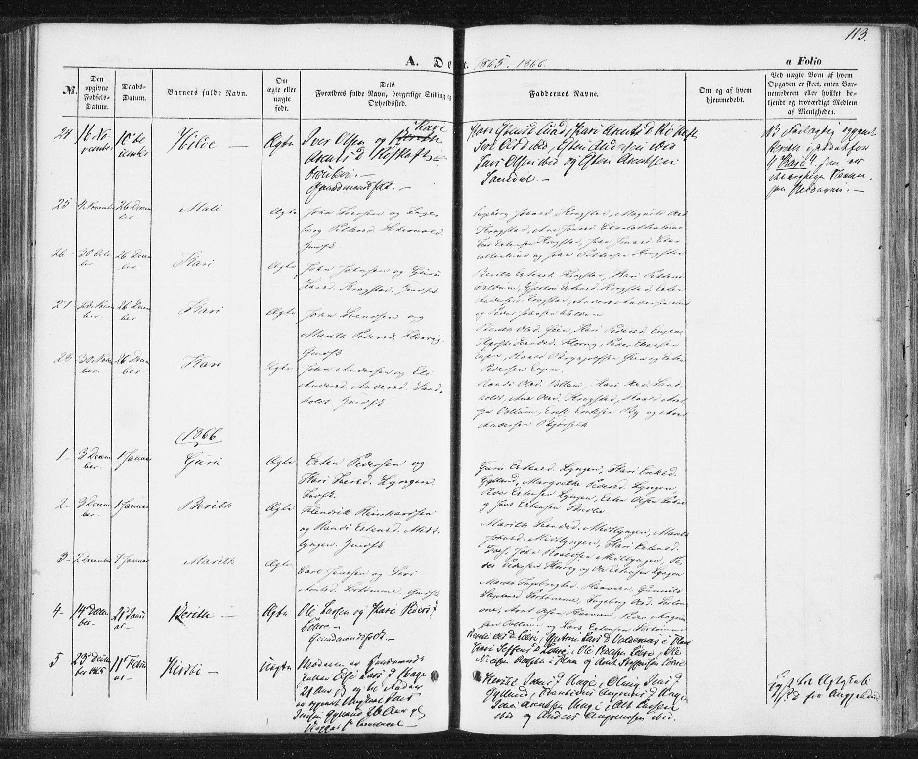 Ministerialprotokoller, klokkerbøker og fødselsregistre - Sør-Trøndelag, SAT/A-1456/692/L1103: Parish register (official) no. 692A03, 1849-1870, p. 113